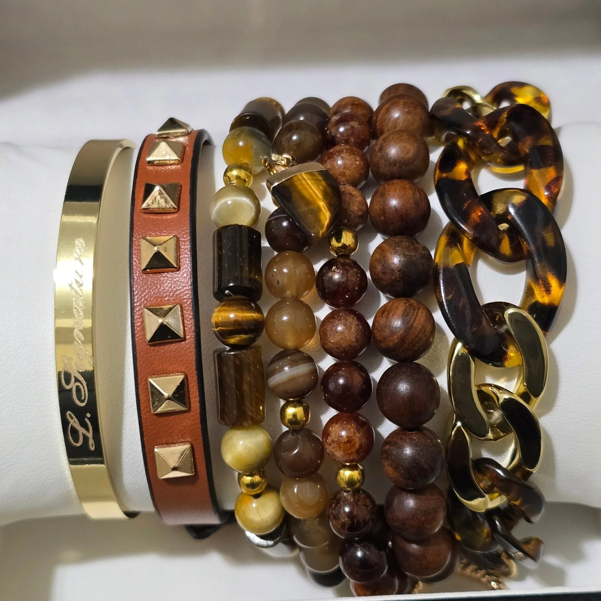 Tiger Eye and Wood Bead Bracelet Set - Image 2