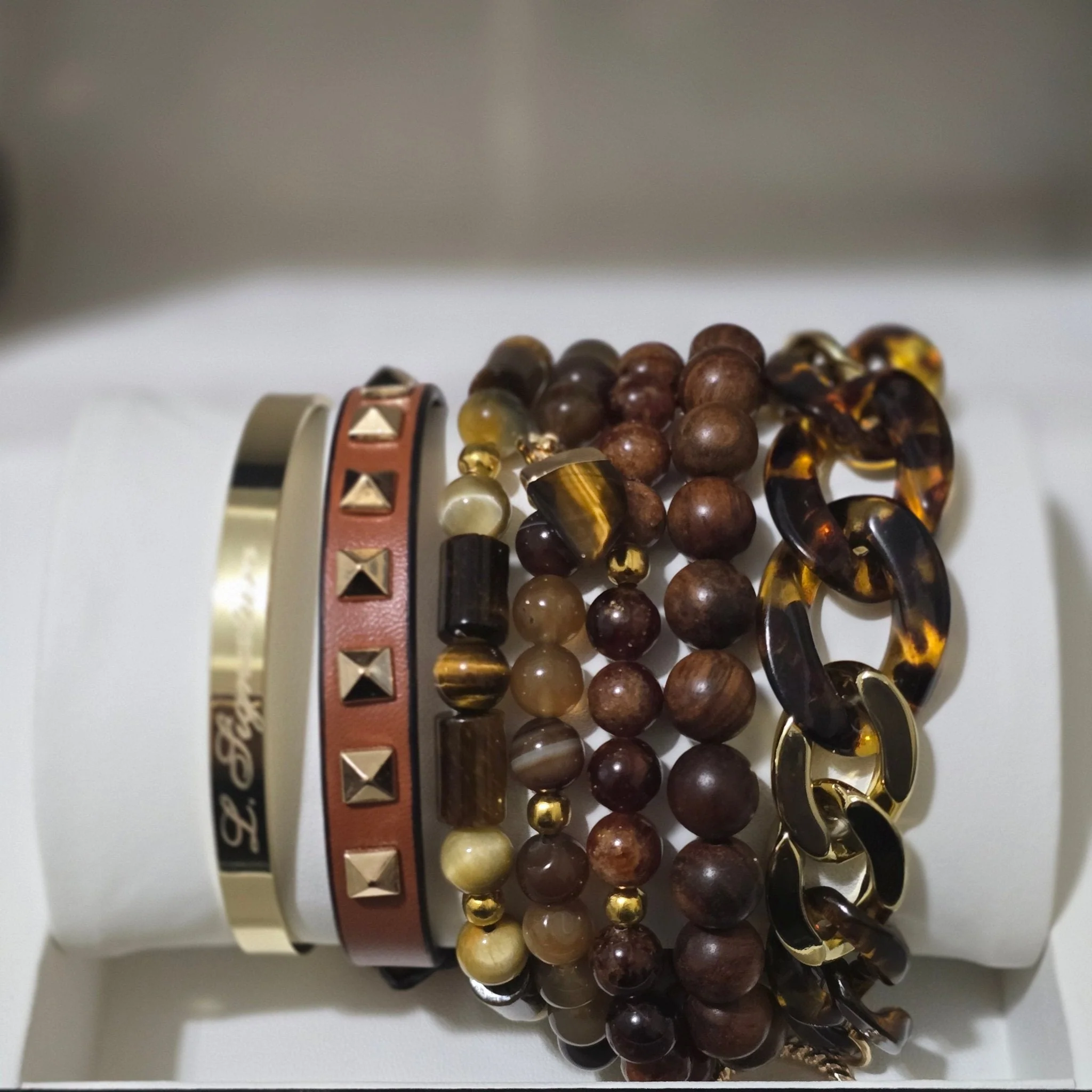 Tiger Eye and Wood Bead Bracelet Set - Image 3