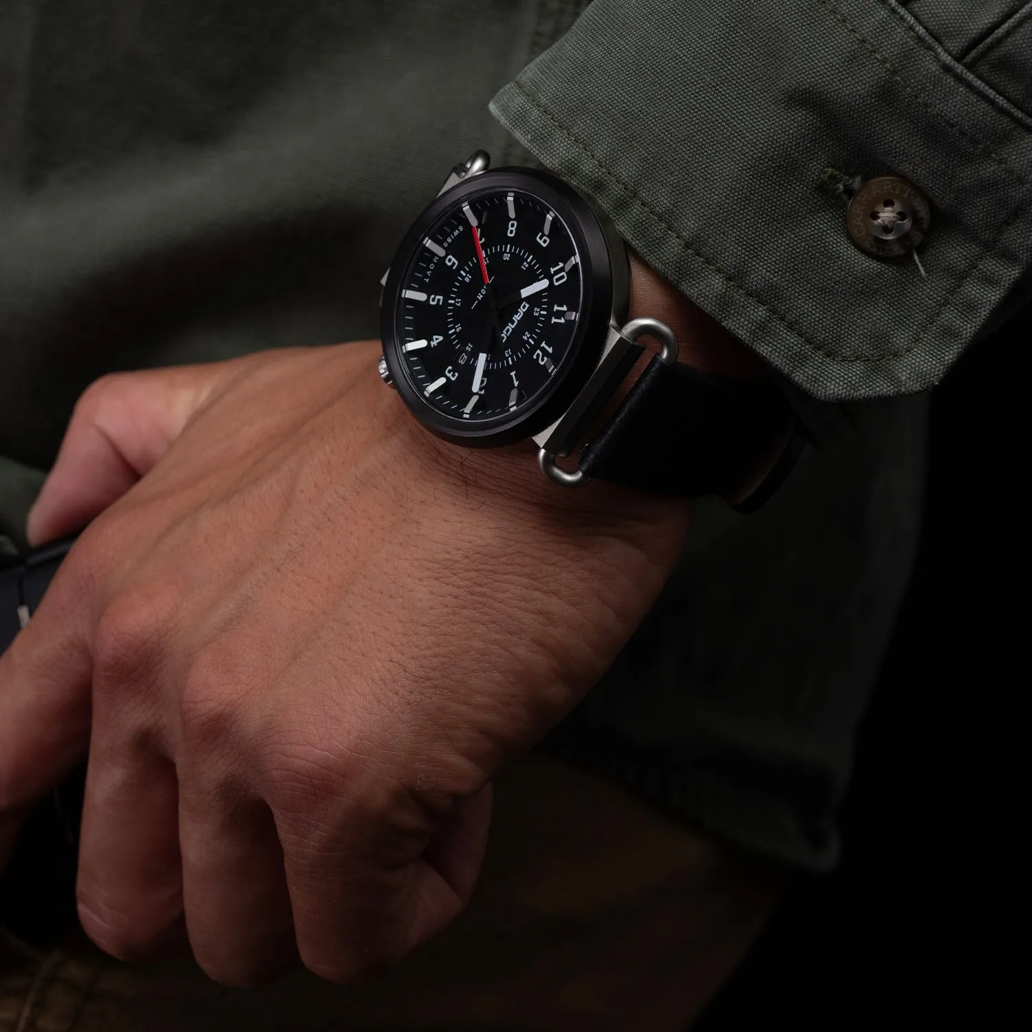 TK-01 - TREK Men's WATCH WITH ITALIAN LEATHER STRAP - JET BLACK - Image 10