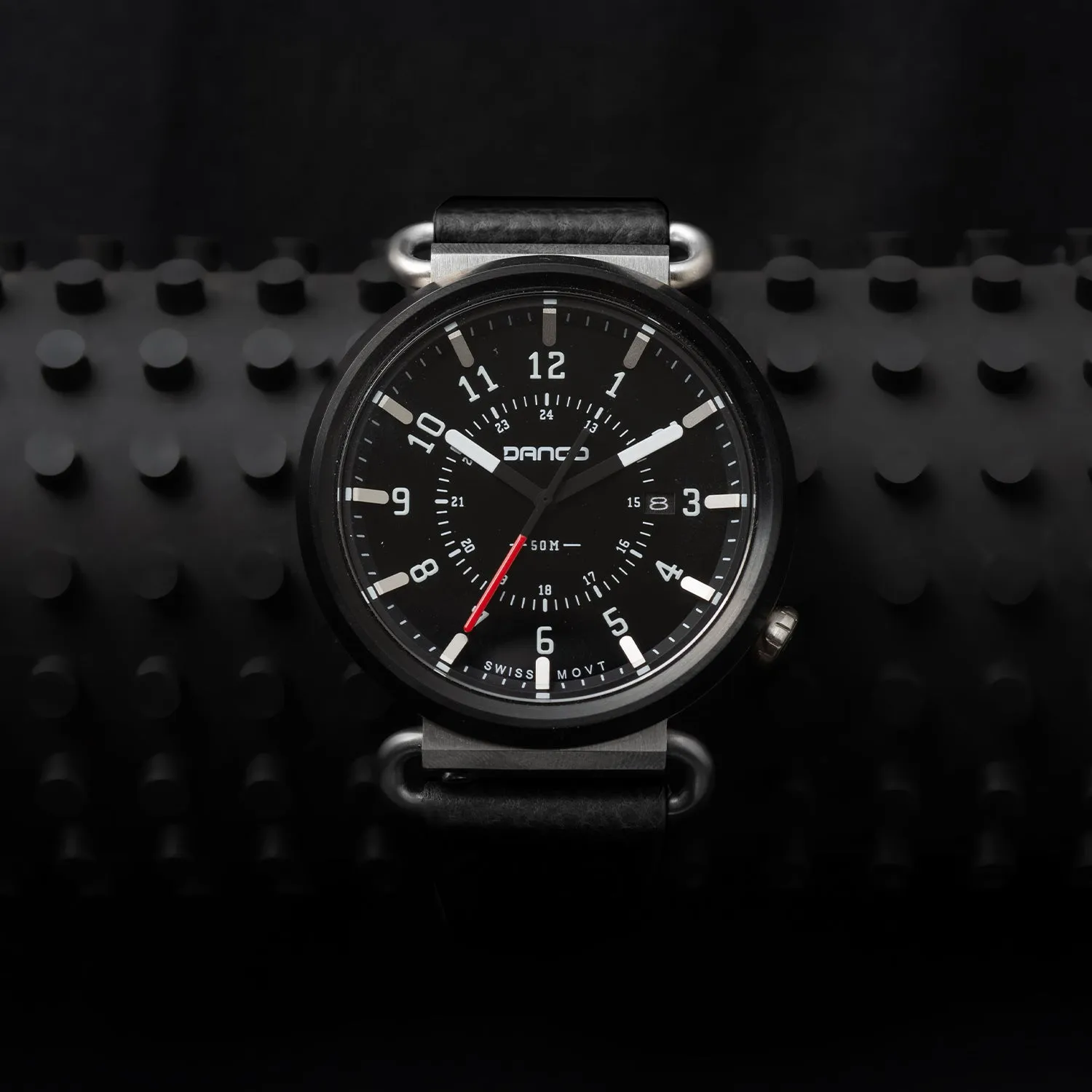 TK-01 - TREK Men's WATCH WITH ITALIAN LEATHER STRAP - JET BLACK - Image 2