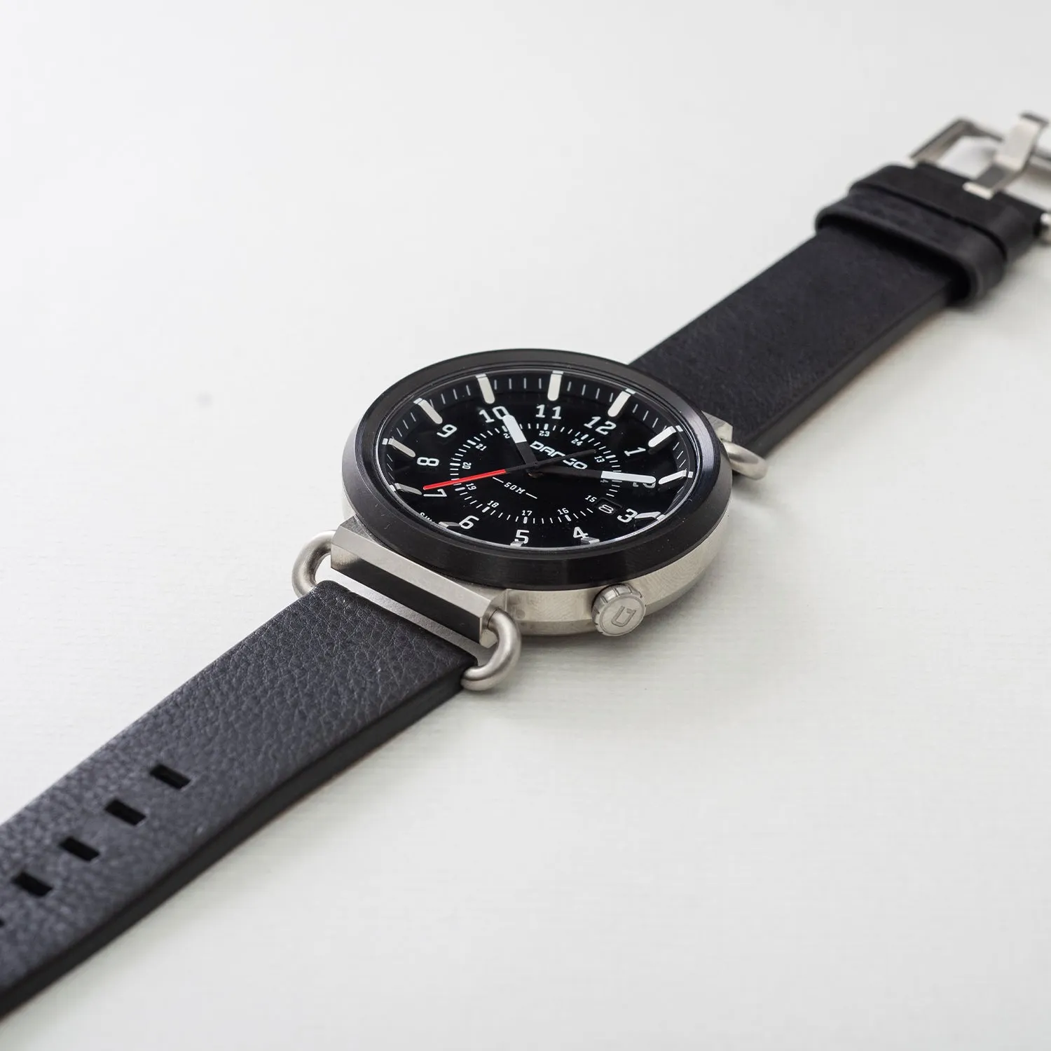 TK-01 - TREK Men's WATCH WITH ITALIAN LEATHER STRAP - JET BLACK - Image 3