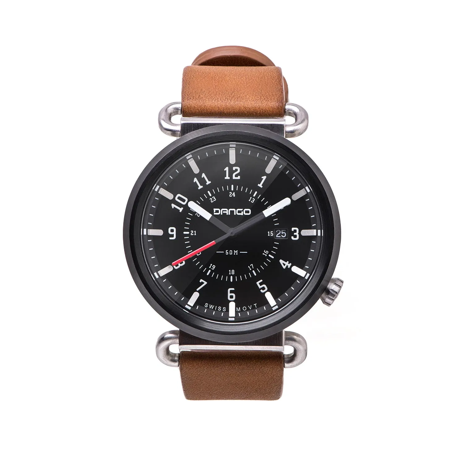 TK-01 - TREK Men's WATCH WITH ITALIAN LEATHER STRAP - WHISKEY BROWN