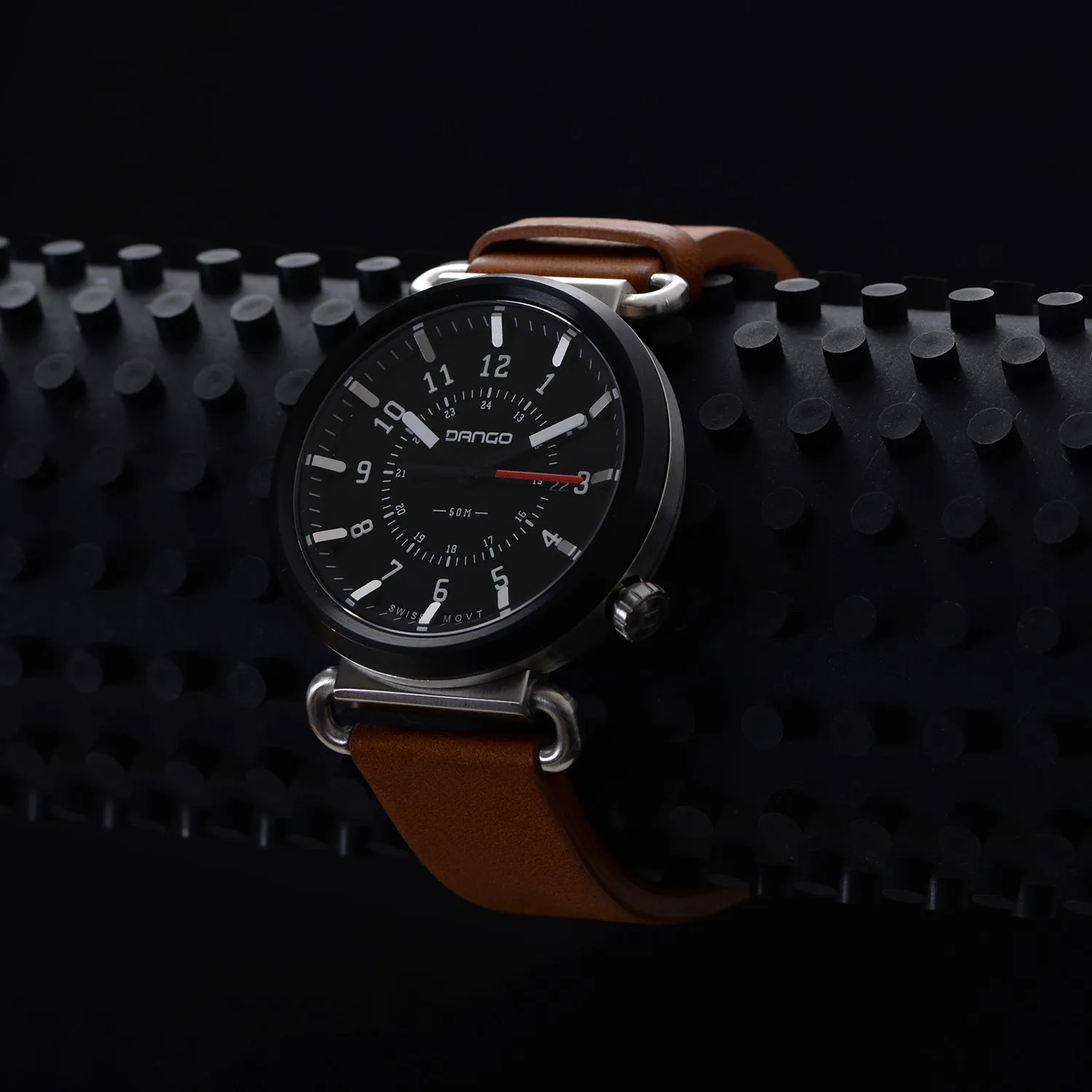 TK-01 - TREK Men's WATCH WITH ITALIAN LEATHER STRAP - WHISKEY BROWN - Image 13