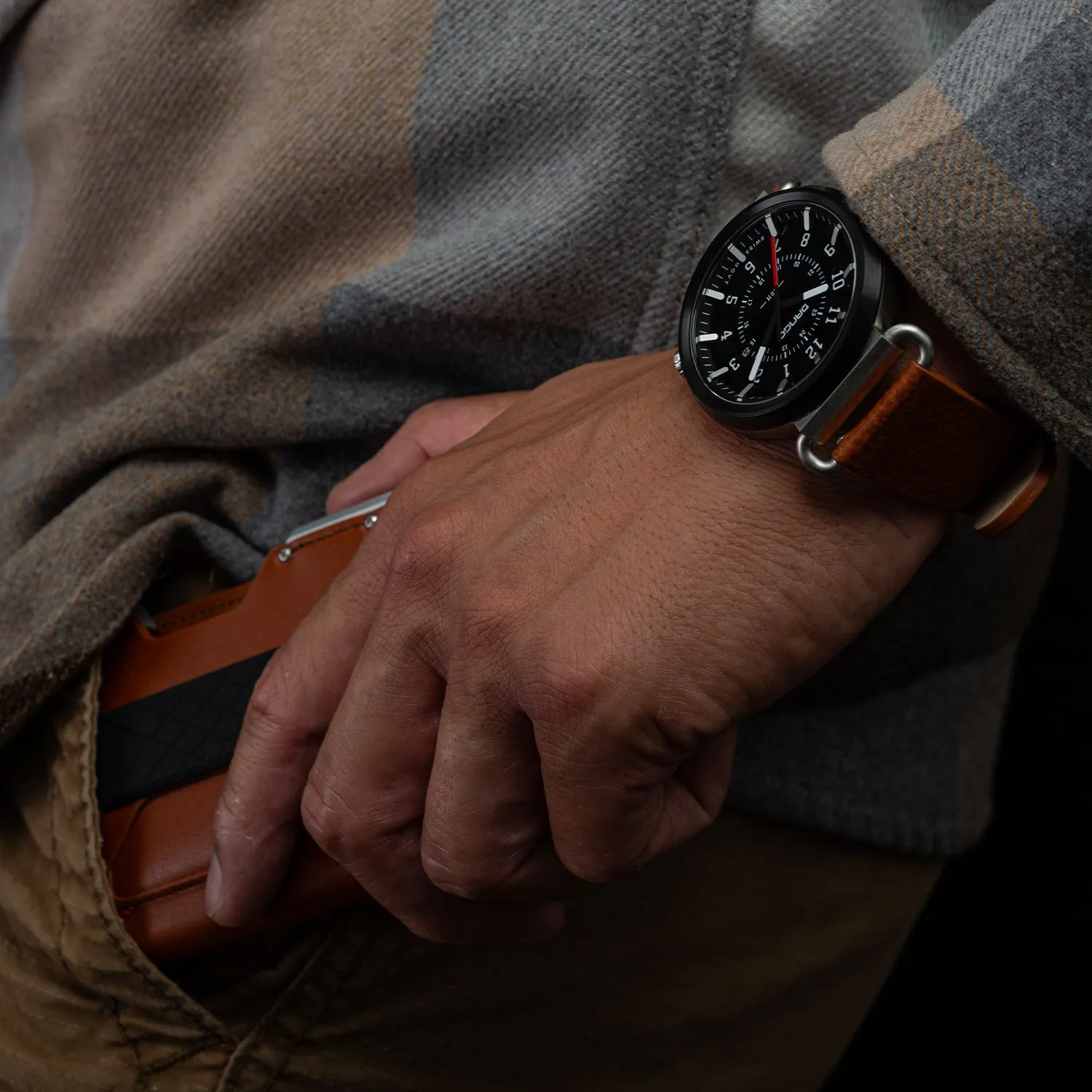TK-01 - TREK Men's WATCH WITH ITALIAN LEATHER STRAP - WHISKEY BROWN - Image 15