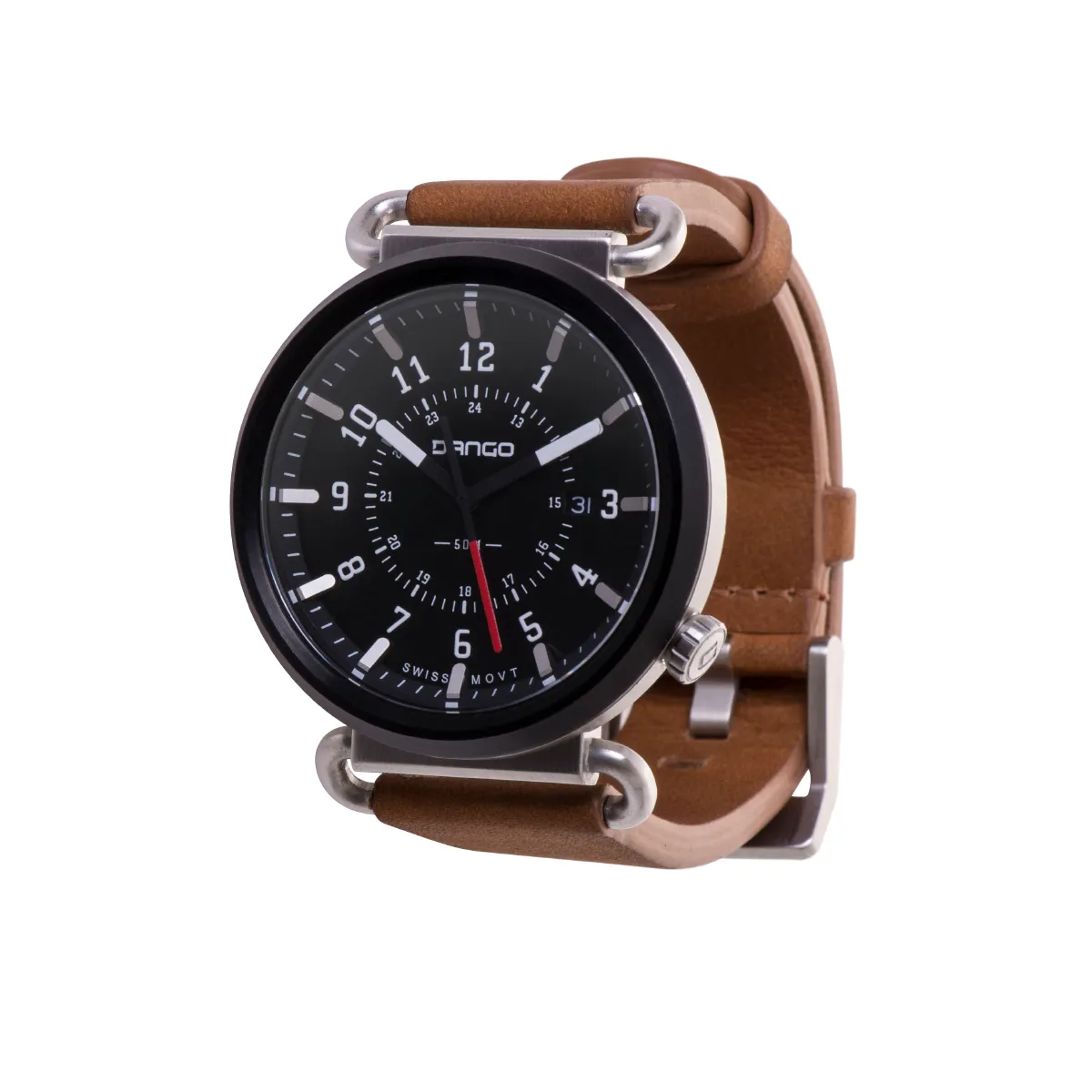 TK-01 - TREK Men's WATCH WITH ITALIAN LEATHER STRAP - WHISKEY BROWN - Image 2