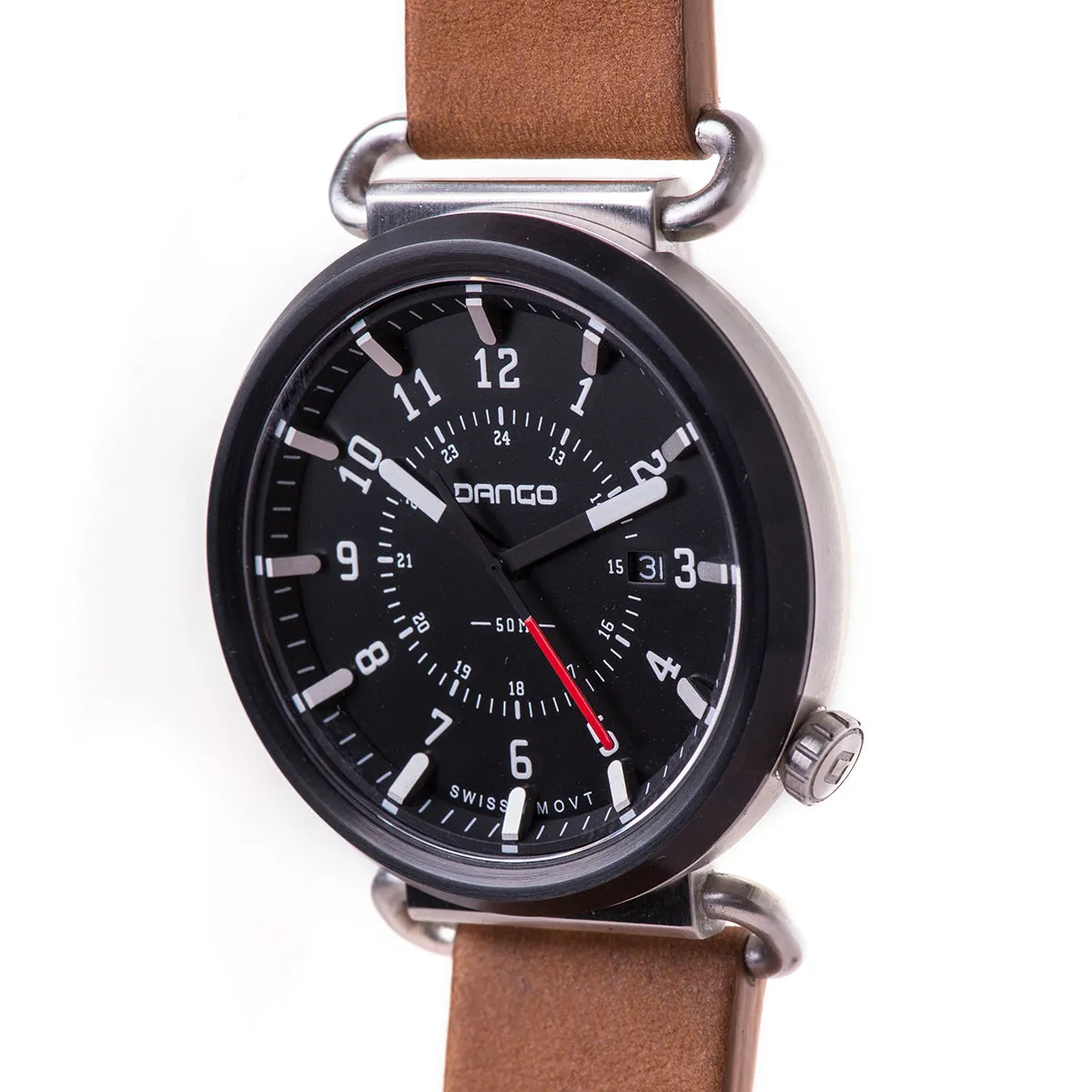 TK-01 - TREK Men's WATCH WITH ITALIAN LEATHER STRAP - WHISKEY BROWN - Image 3