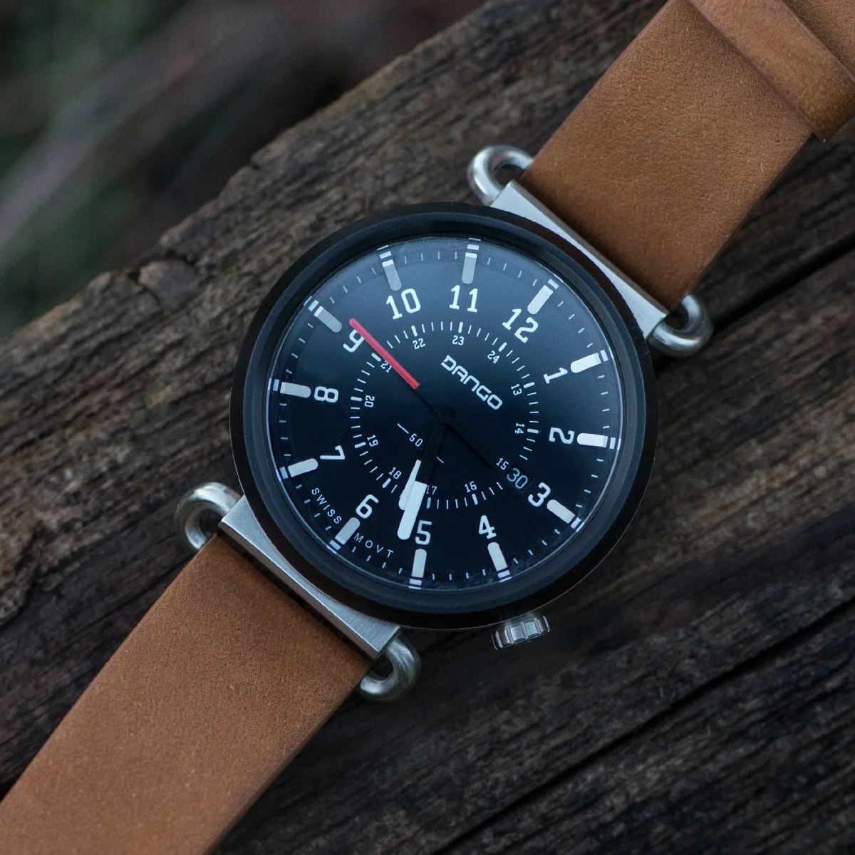 TK-01 - TREK Men's WATCH WITH ITALIAN LEATHER STRAP - WHISKEY BROWN - Image 4