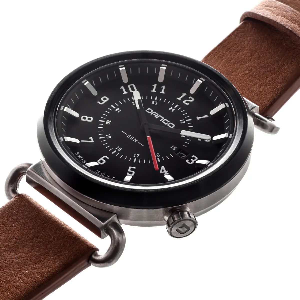 TK-01 - TREK Men's WATCH WITH ITALIAN LEATHER STRAP - WHISKEY BROWN - Image 5