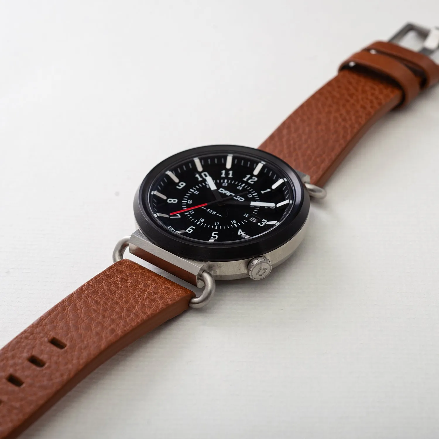TK-01 - TREK Men's WATCH WITH ITALIAN LEATHER STRAP - WHISKEY BROWN - Image 6