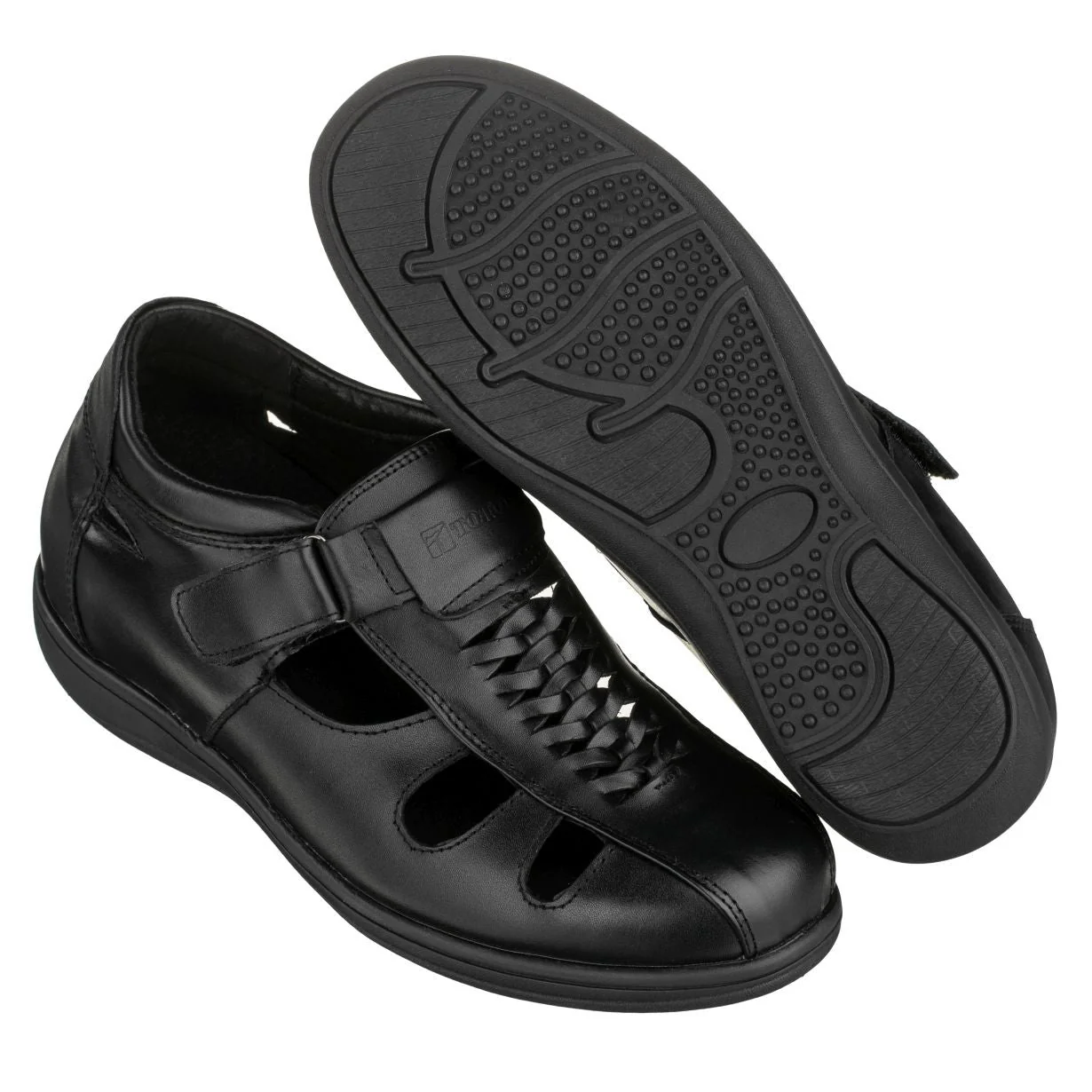 G1307 - Black Braided Leather Men's Sandals - Three Inches - Image 4