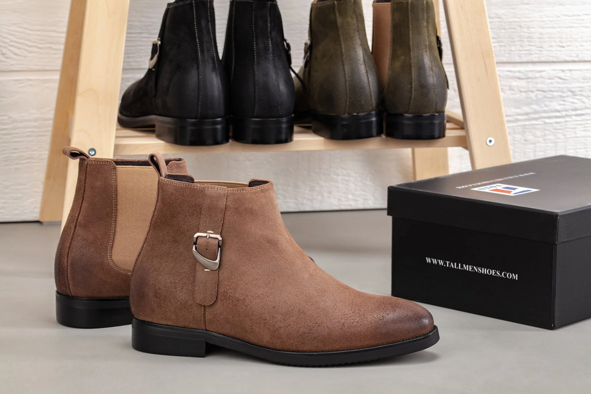 K92083 - 3 Inches Taller (Nubuck Coffee Brown) - Chelsea Ankle Men's Boots - Image 7