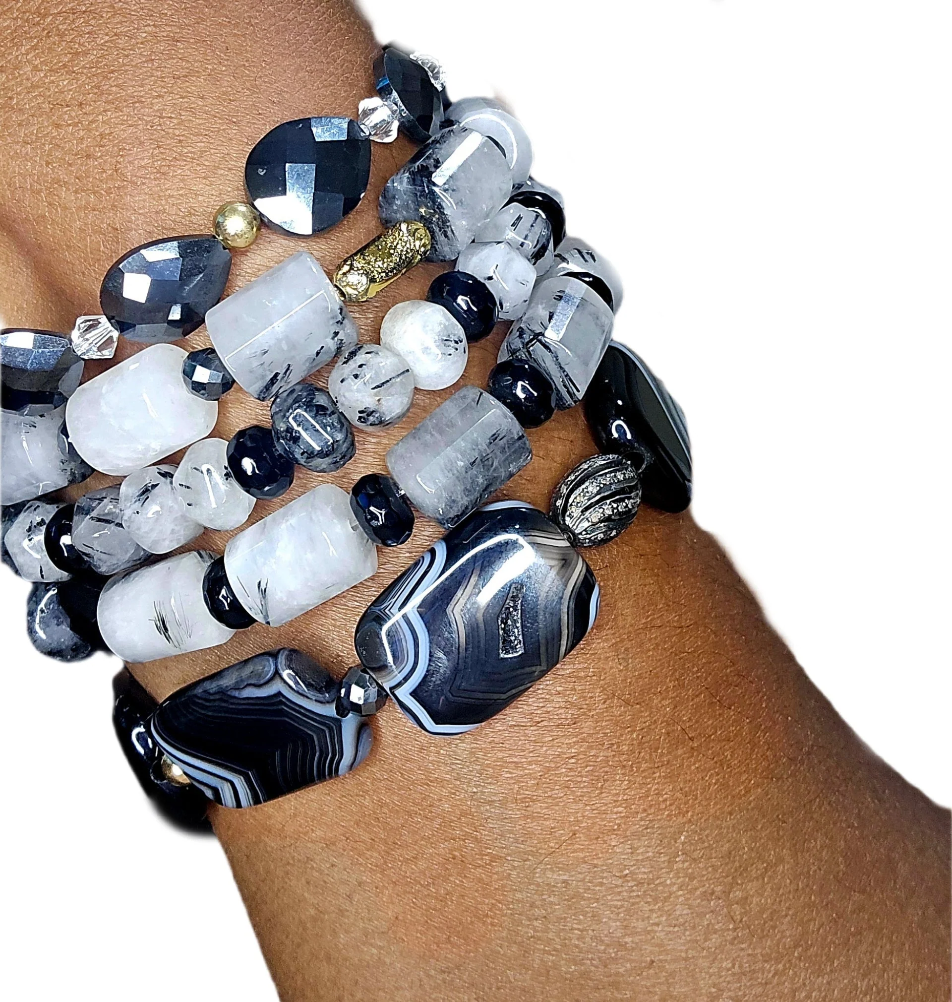 Tourmaline Quartz and Black Moissanite Bracelet Set - Image 3
