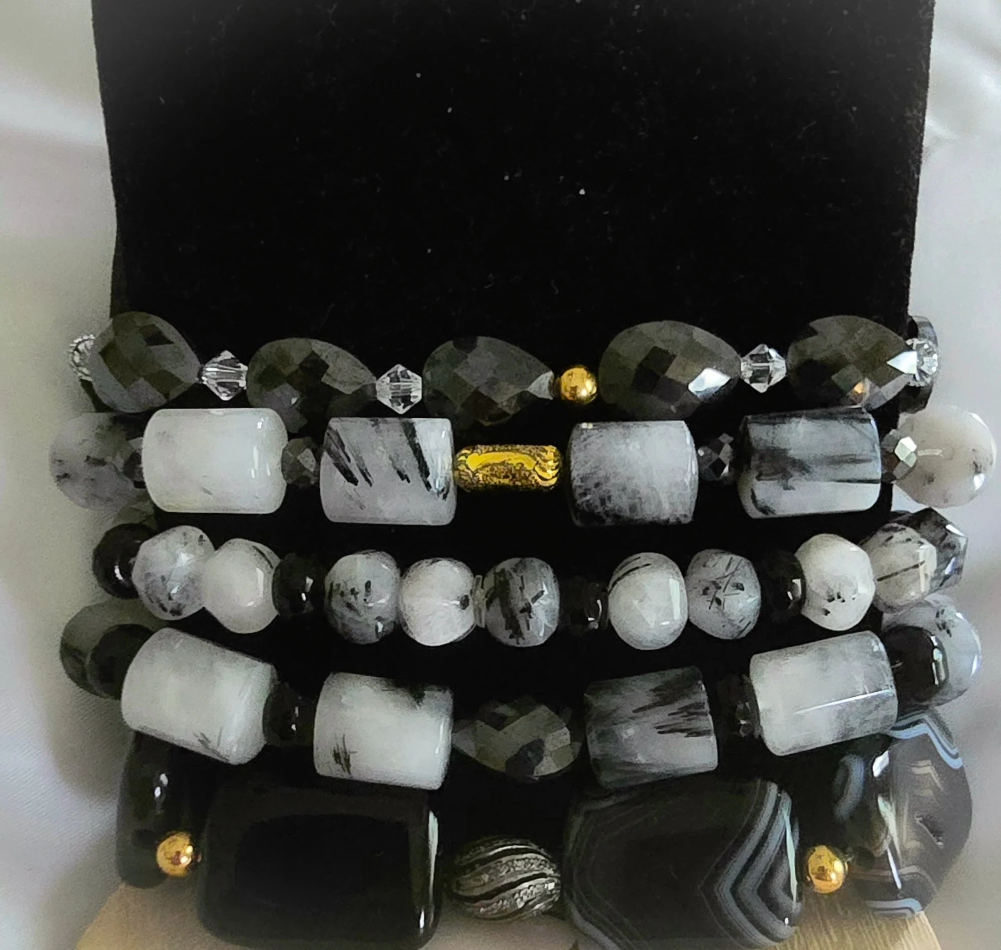 Tourmaline Quartz and Black Moissanite Bracelet Set - Image 5