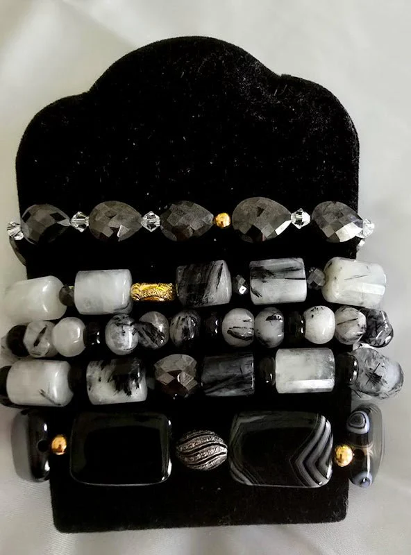 Tourmaline Quartz and Black Moissanite Bracelet Set - Image 7