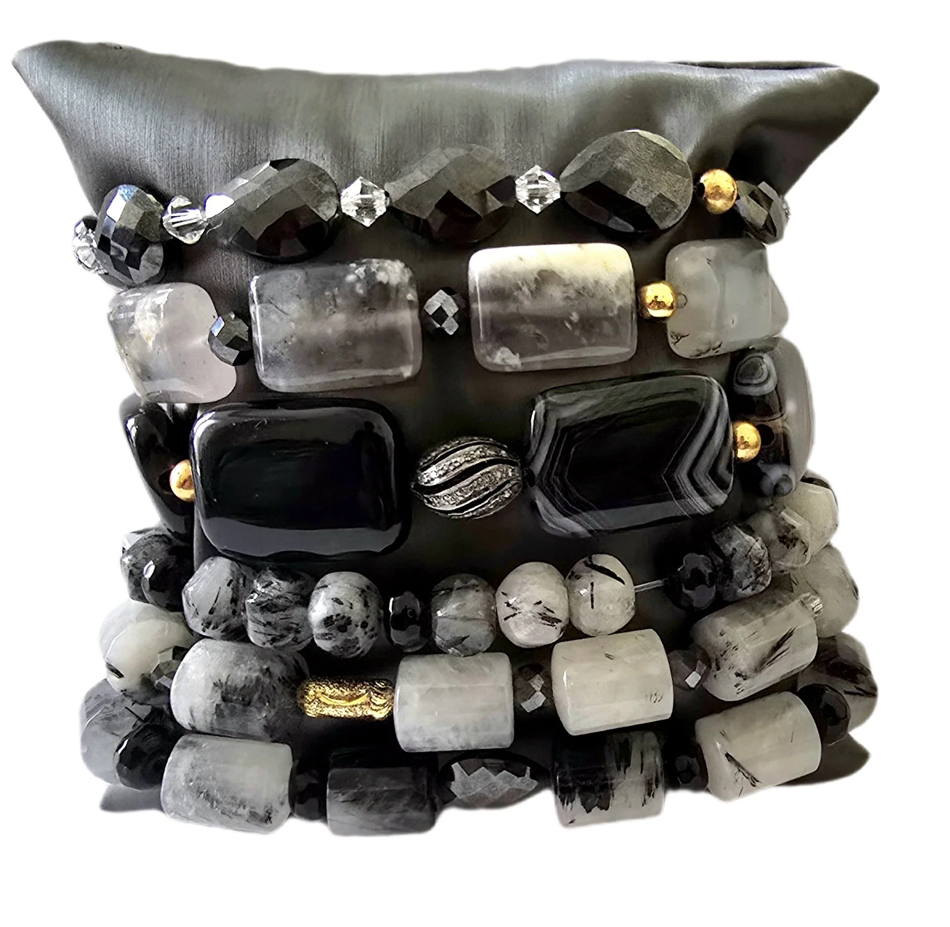 Tourmaline Quartz and Black Moissanite Bracelet Set - Image 9