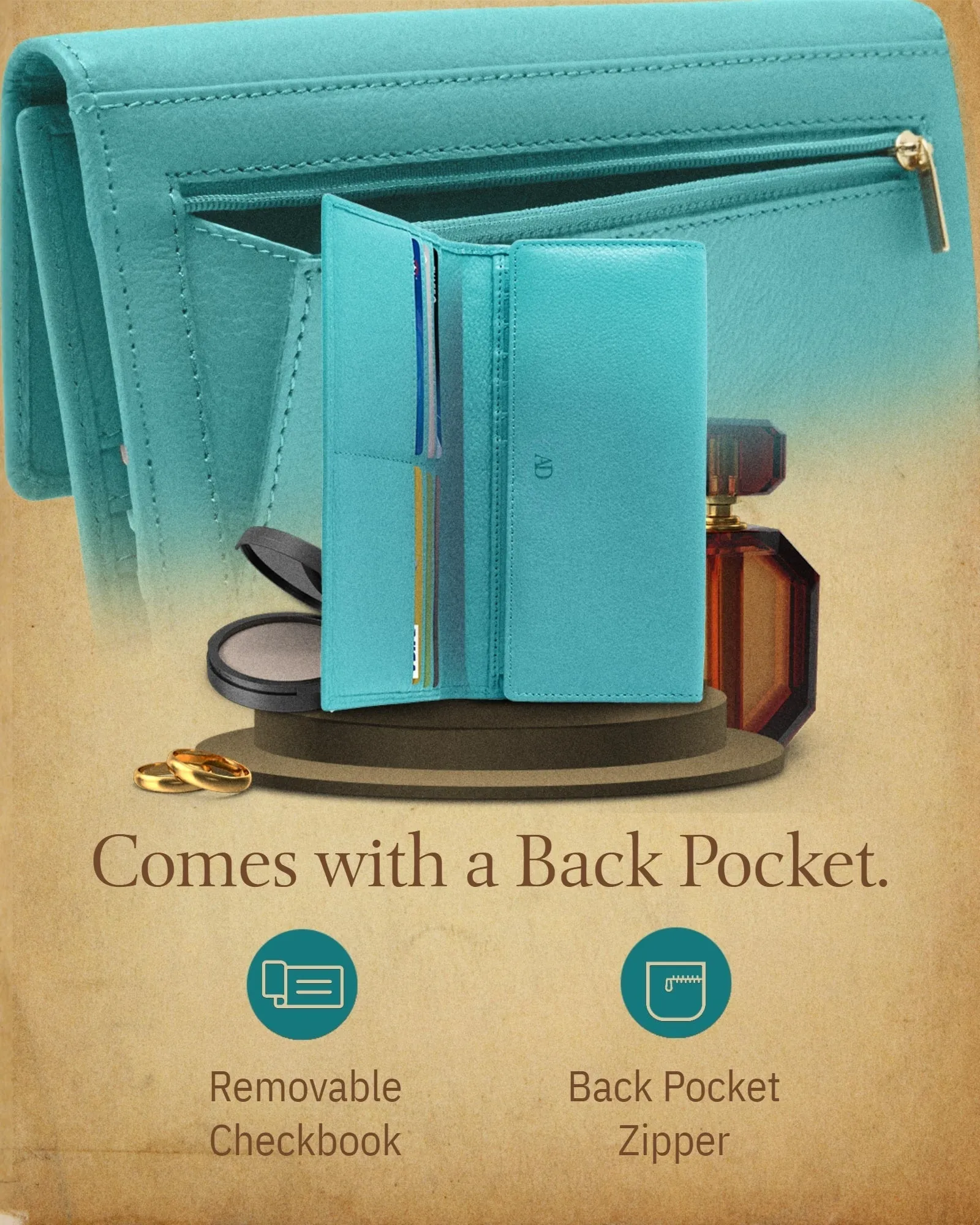 Leather Trifold Clutch with Checkbook Holder - Image 11
