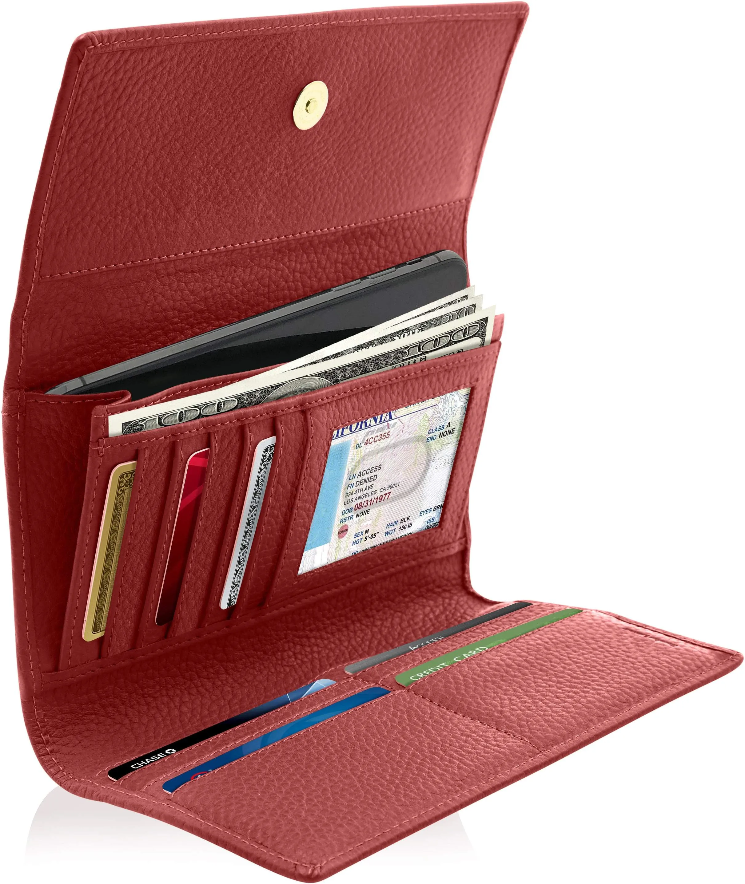 Leather Trifold Clutch with Checkbook Holder - Image 14