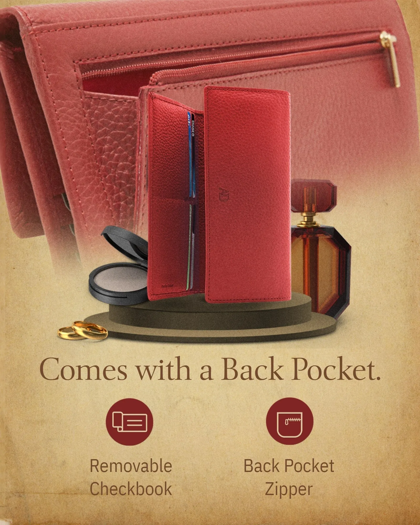 Leather Trifold Clutch with Checkbook Holder - Image 16