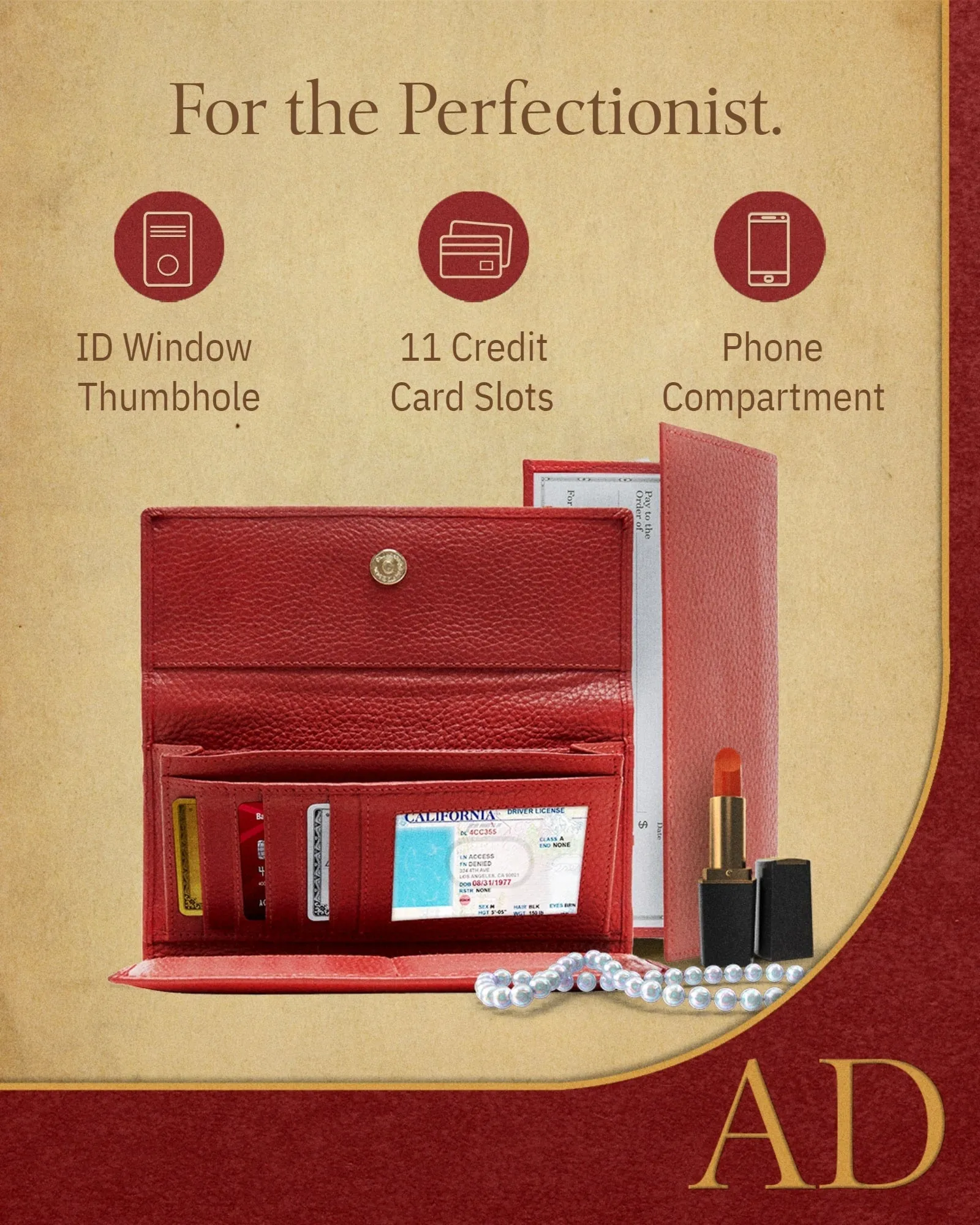 Leather Trifold Clutch with Checkbook Holder - Image 17