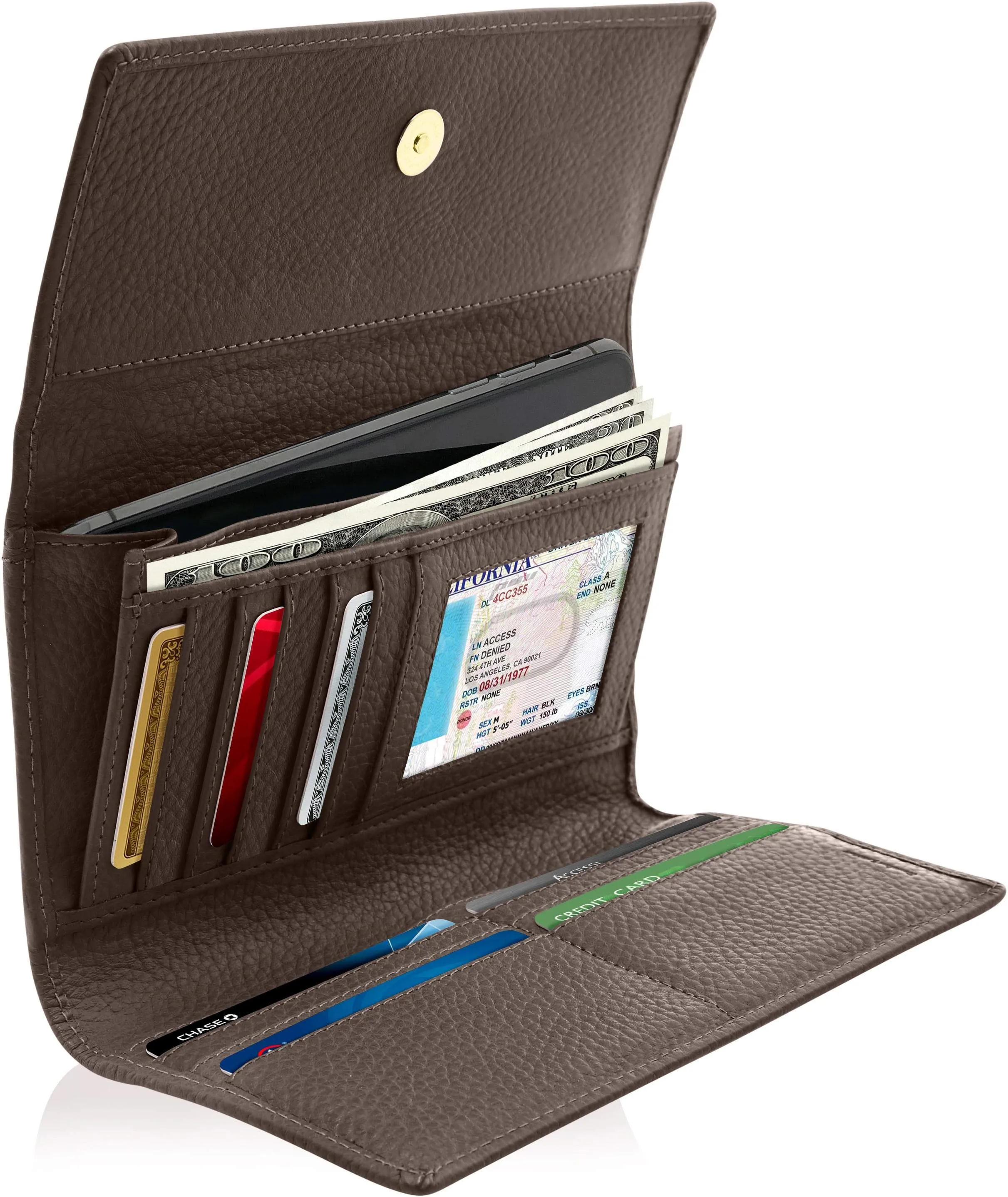 Leather Trifold Clutch with Checkbook Holder - Image 20