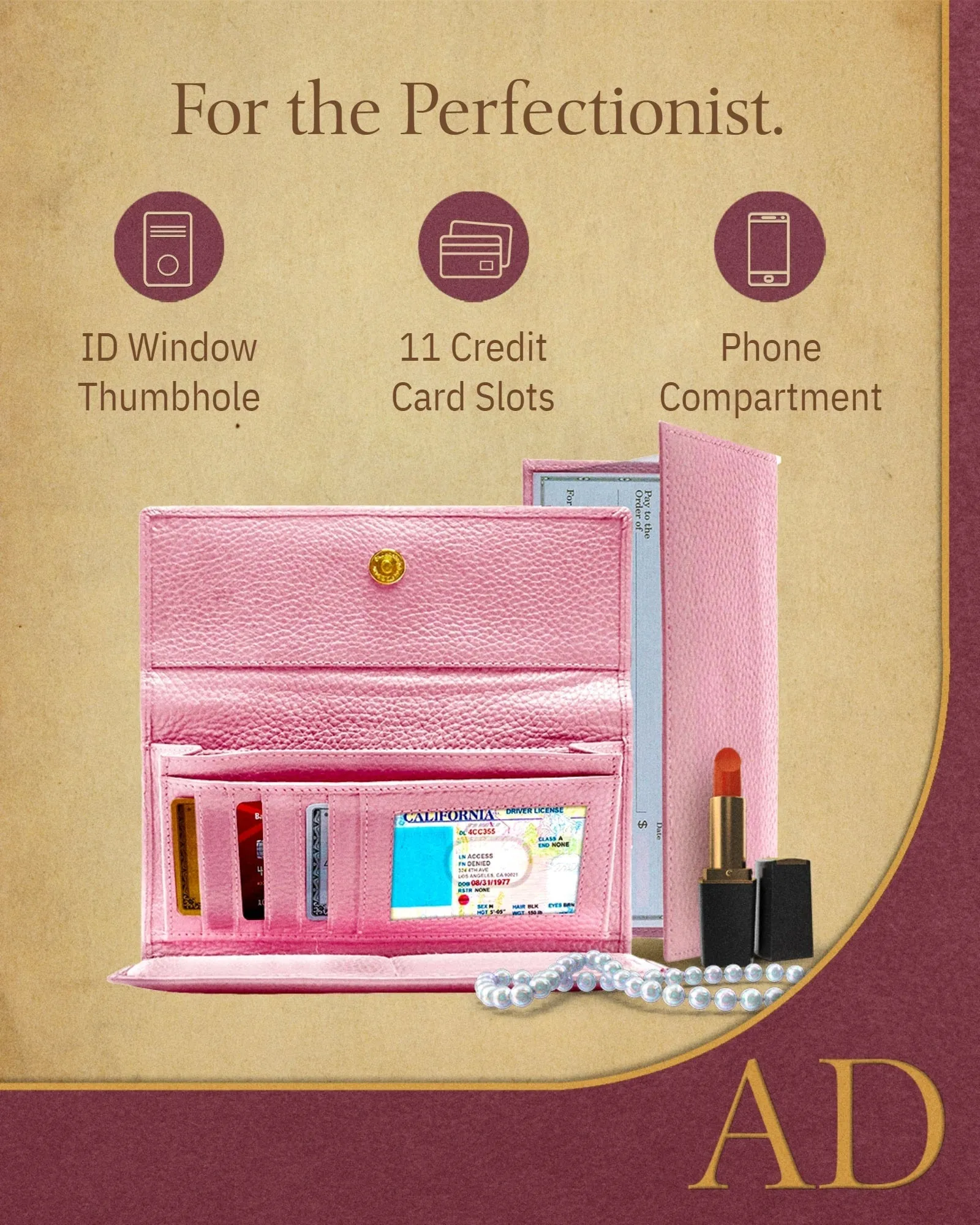 Leather Trifold Clutch with Checkbook Holder - Image 21