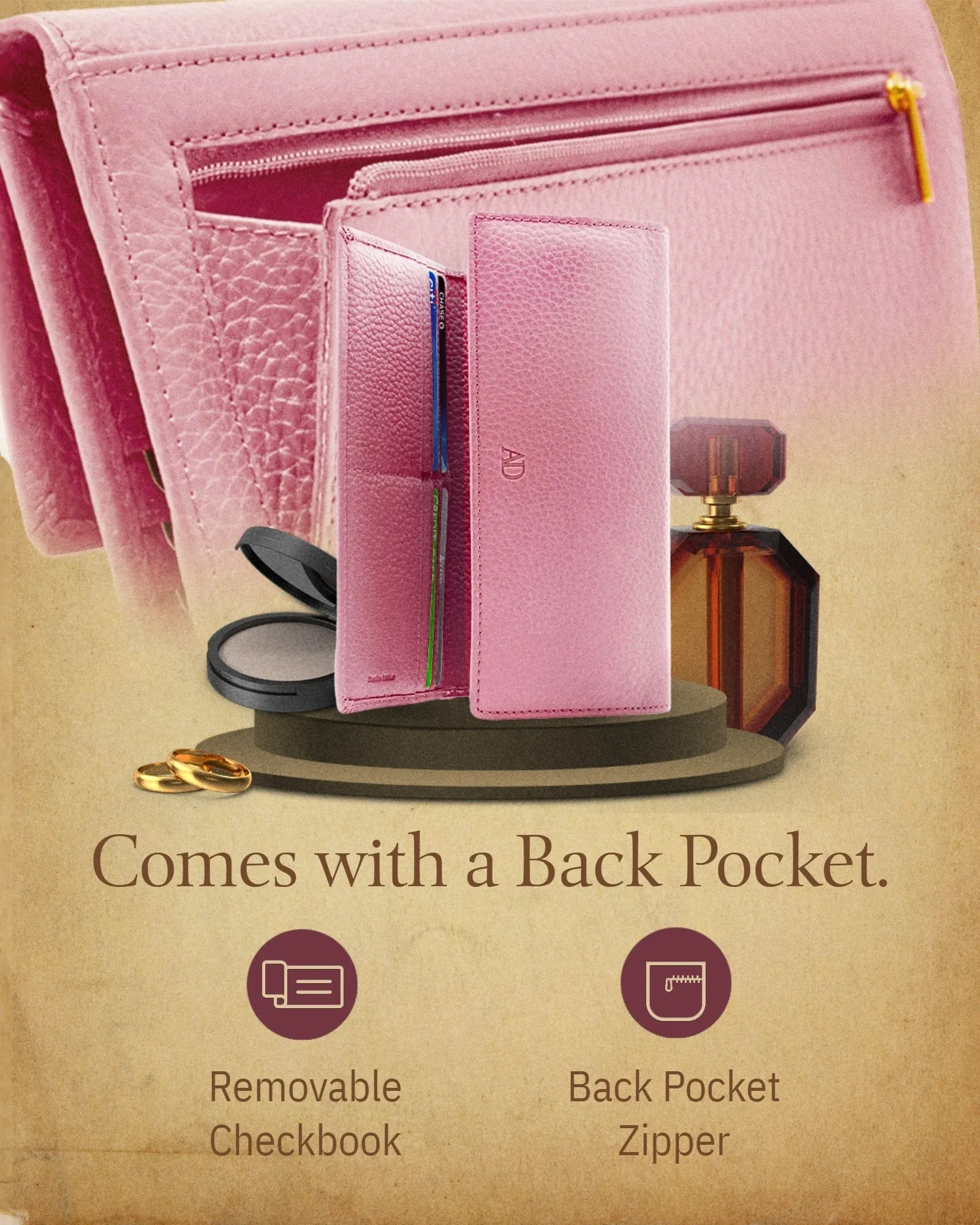Leather Trifold Clutch with Checkbook Holder - Image 23