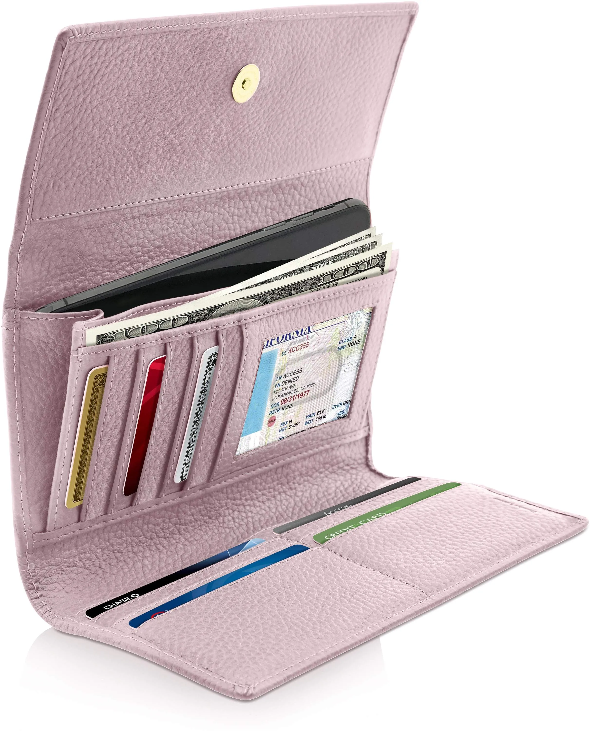 Leather Trifold Clutch with Checkbook Holder - Image 26