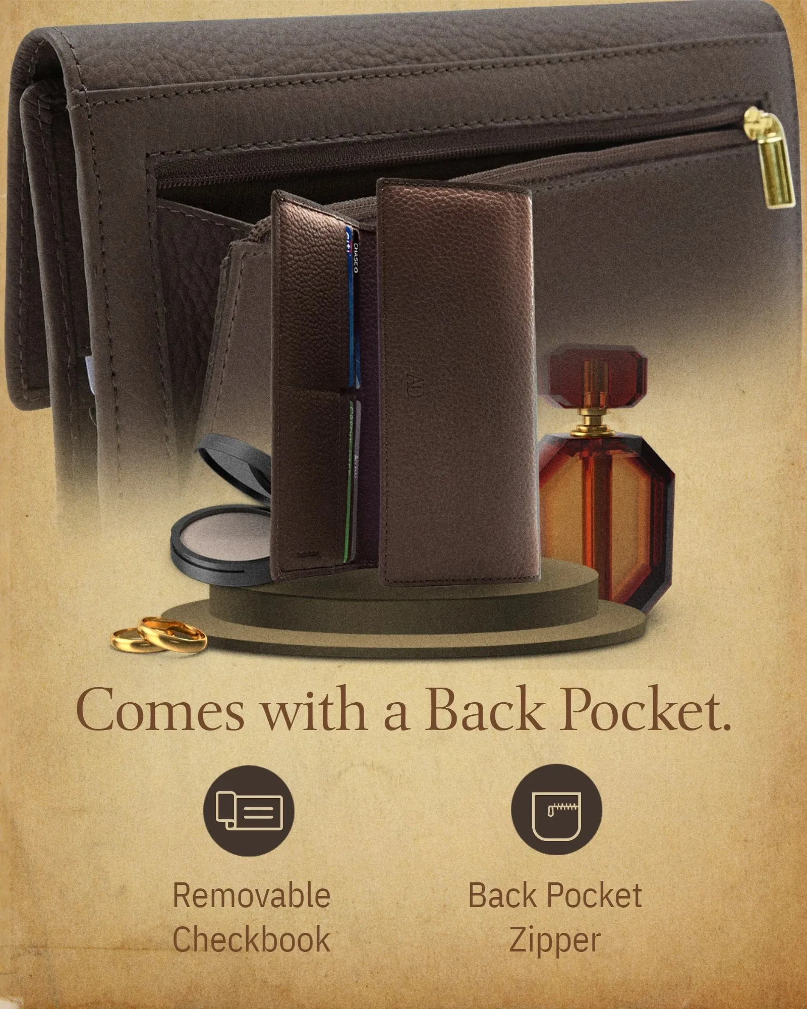 Leather Trifold Clutch with Checkbook Holder - Image 29