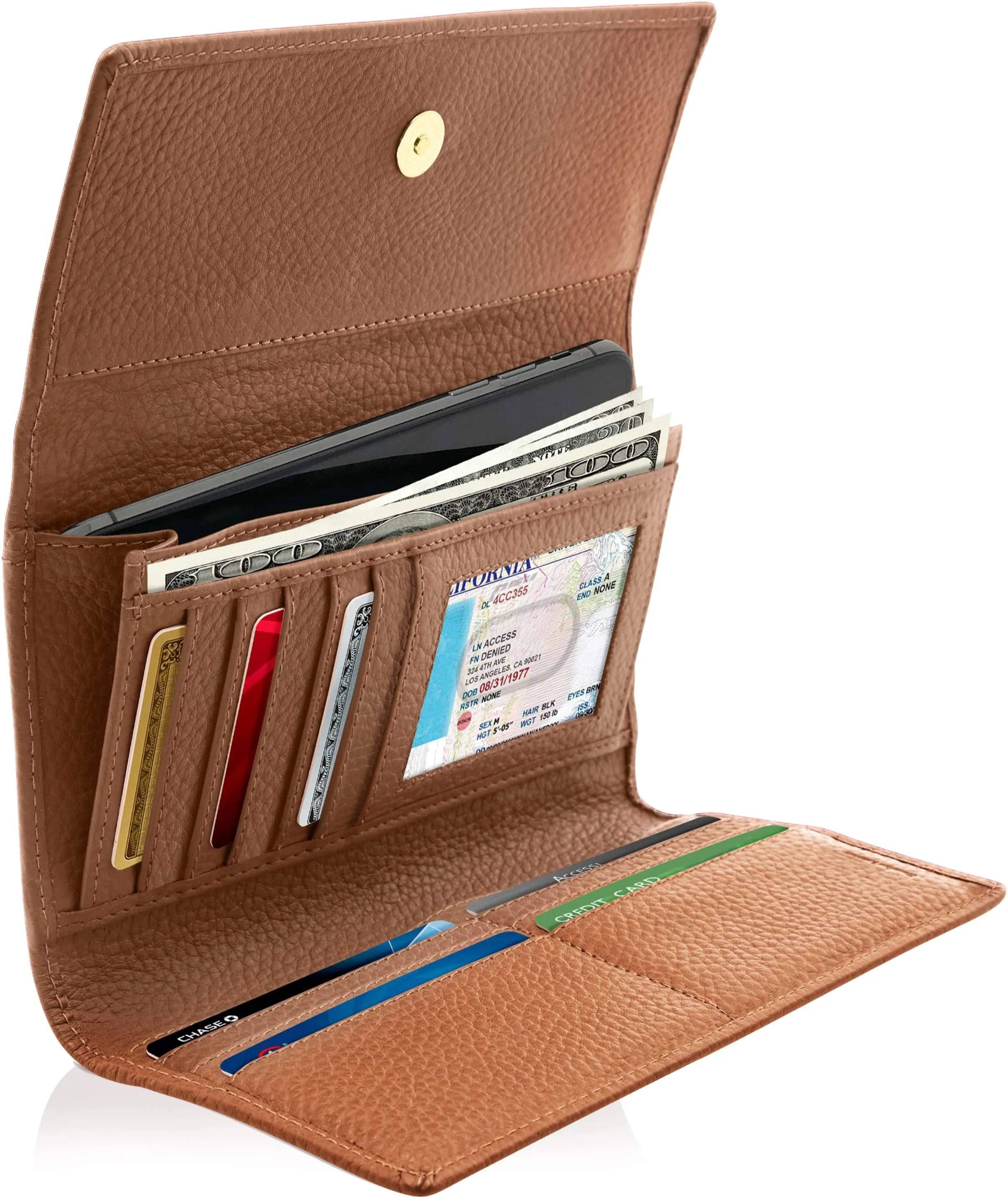 Leather Trifold Clutch with Checkbook Holder - Image 32