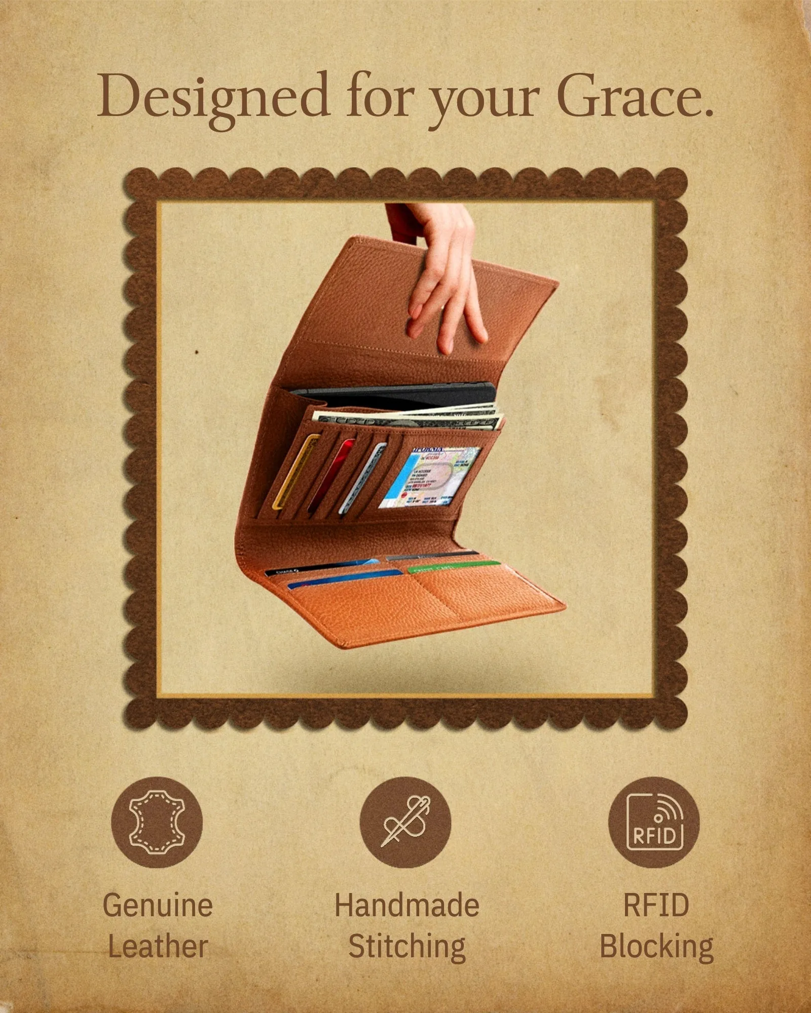 Leather Trifold Clutch with Checkbook Holder - Image 34