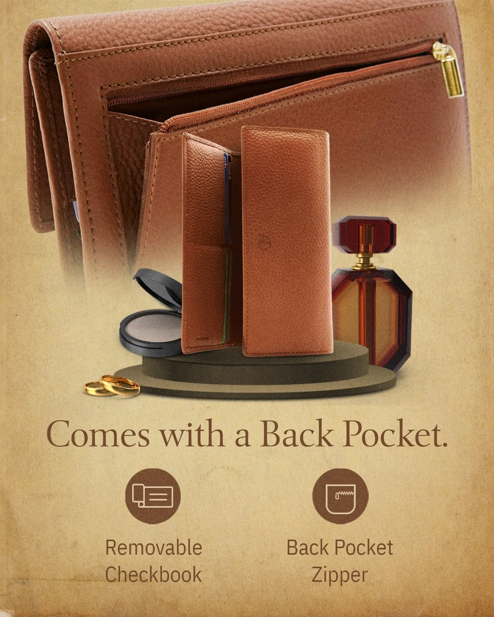 Leather Trifold Clutch with Checkbook Holder - Image 35