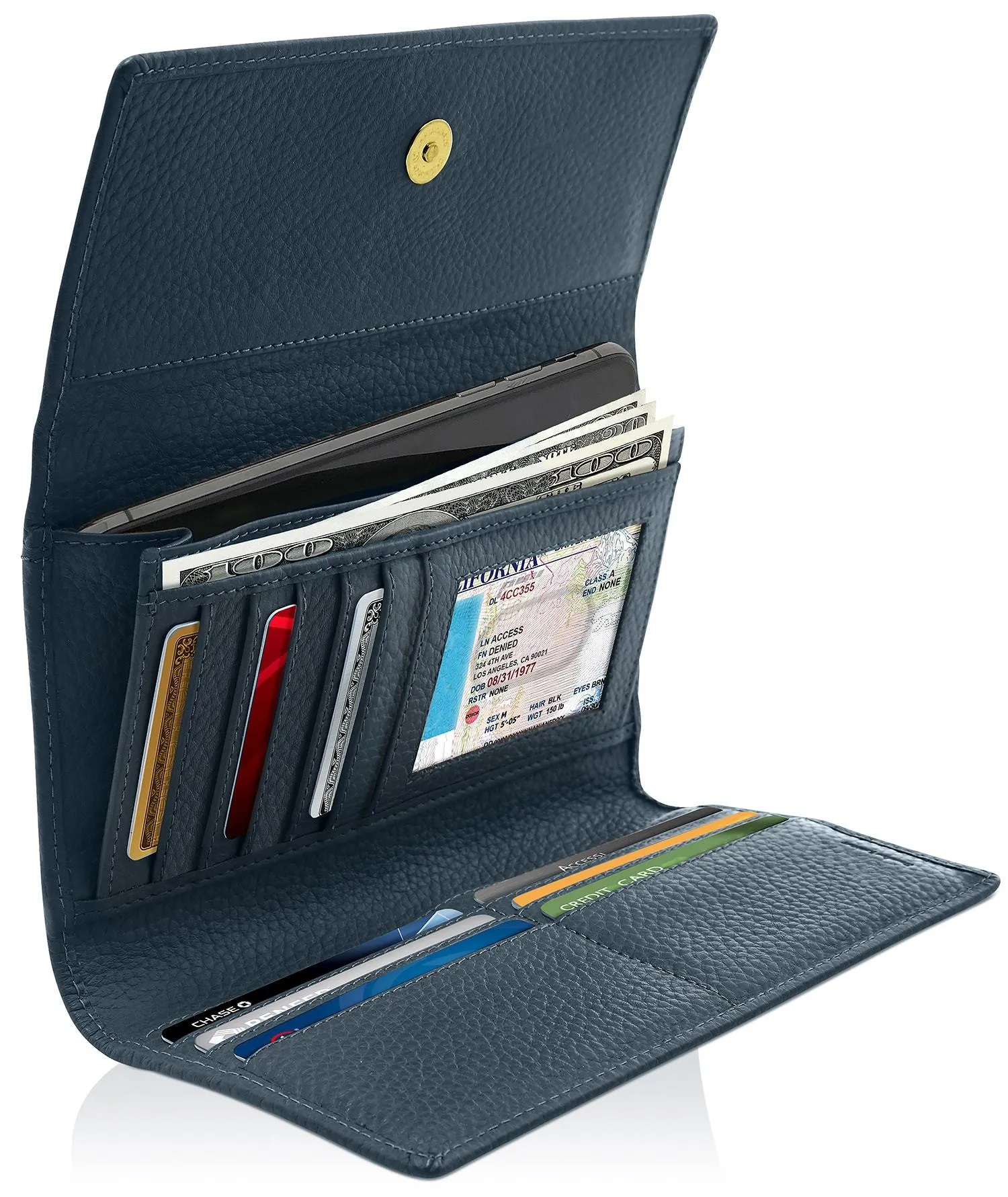 Leather Trifold Clutch with Checkbook Holder - Image 38
