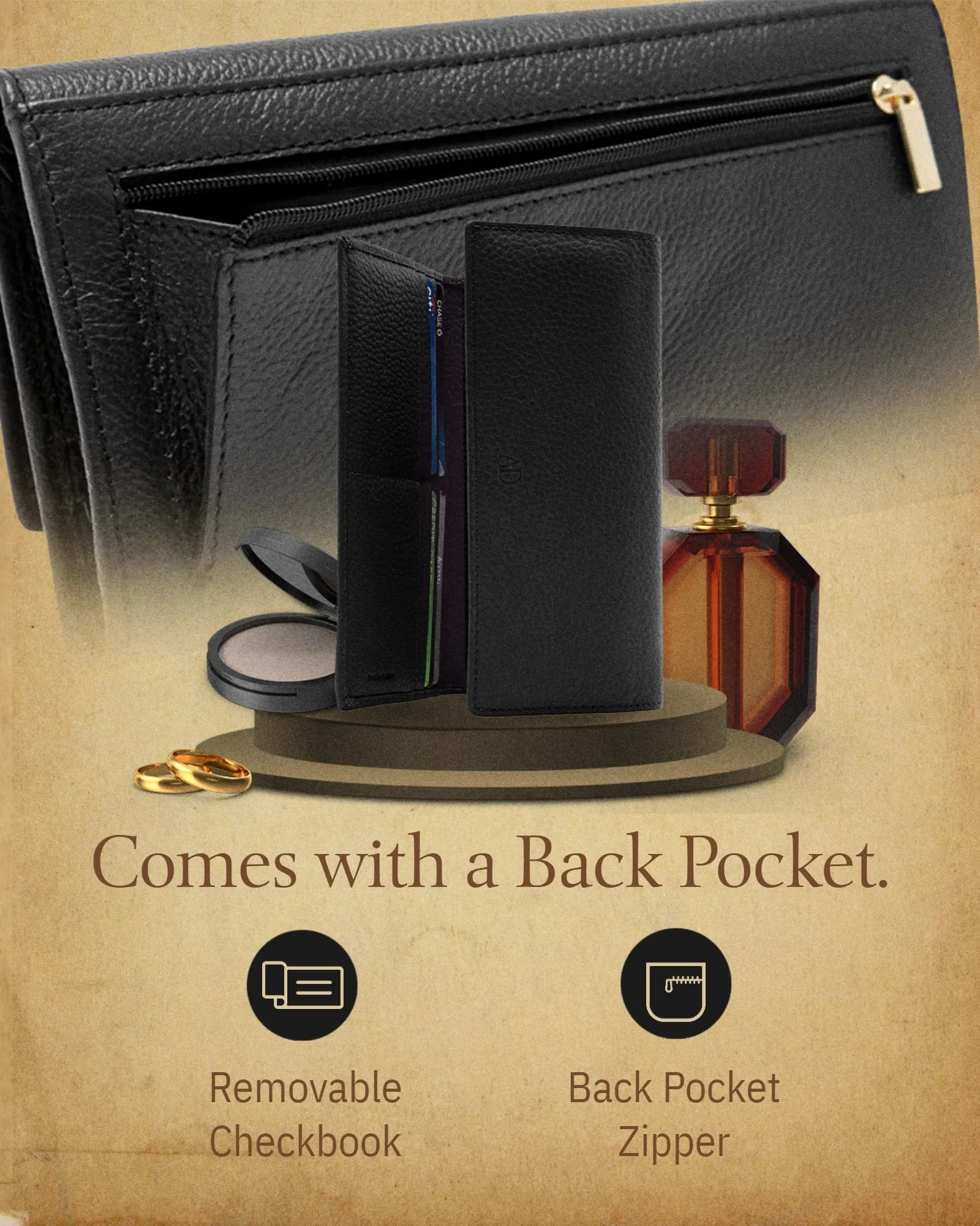 Leather Trifold Clutch with Checkbook Holder - Image 4