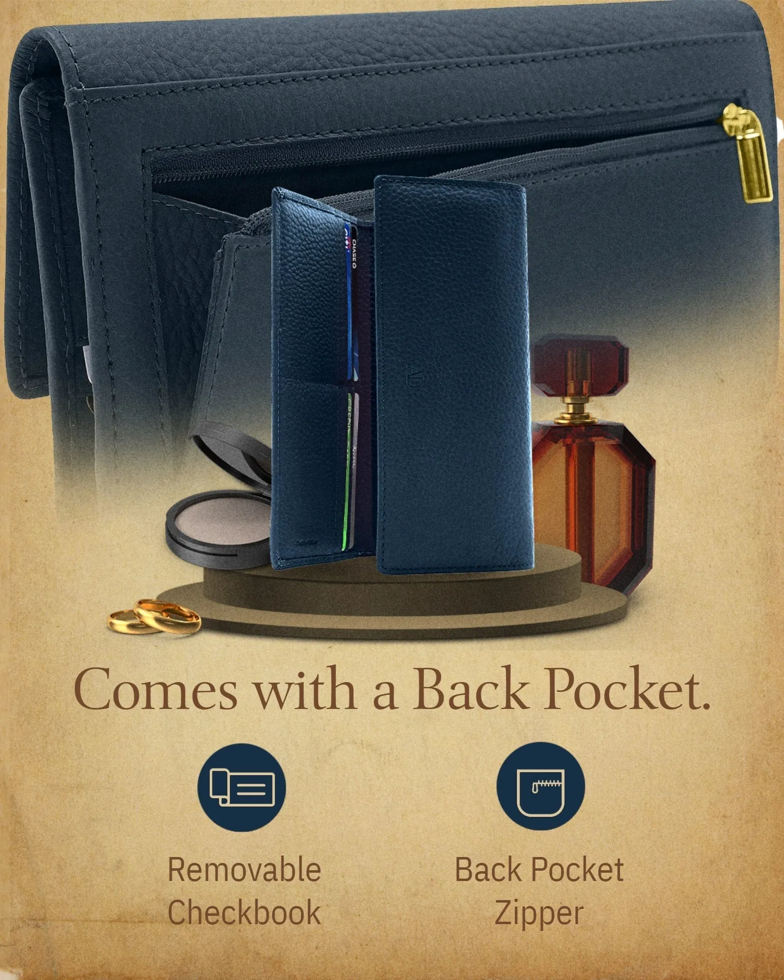 Leather Trifold Clutch with Checkbook Holder - Image 41