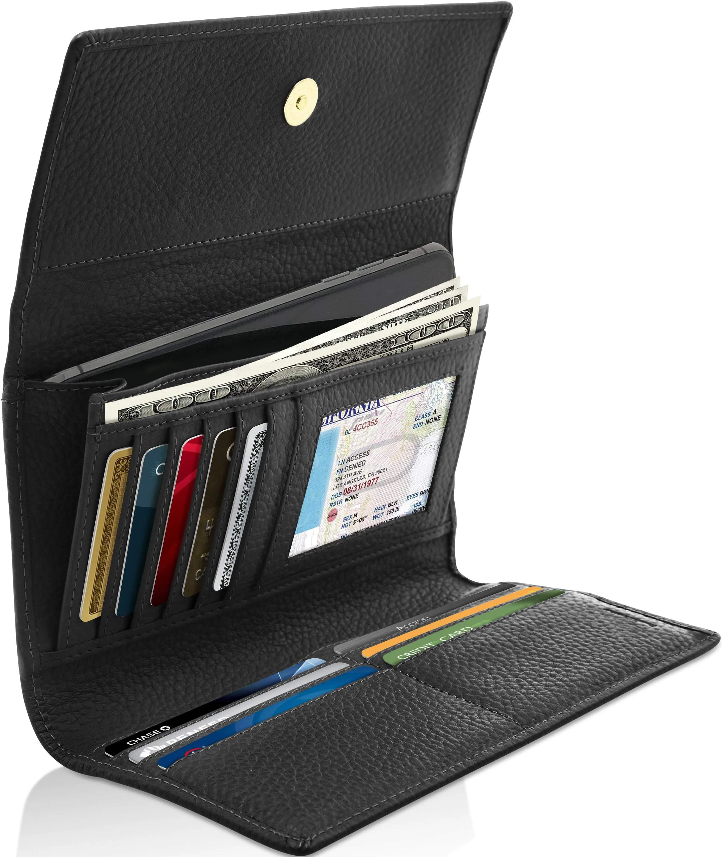 Leather Trifold Clutch with Checkbook Holder - Image 7