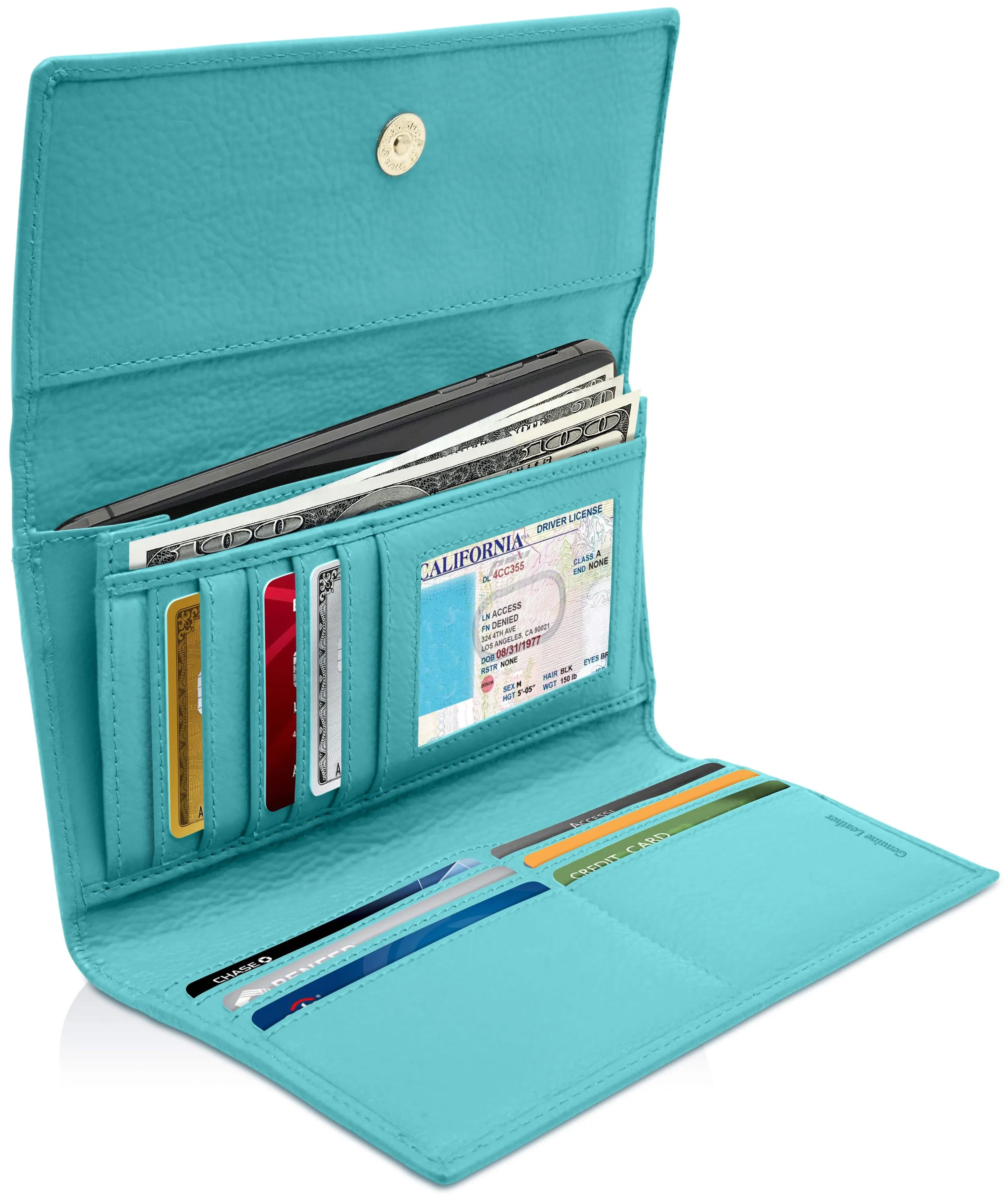 Leather Trifold Clutch with Checkbook Holder - Image 8