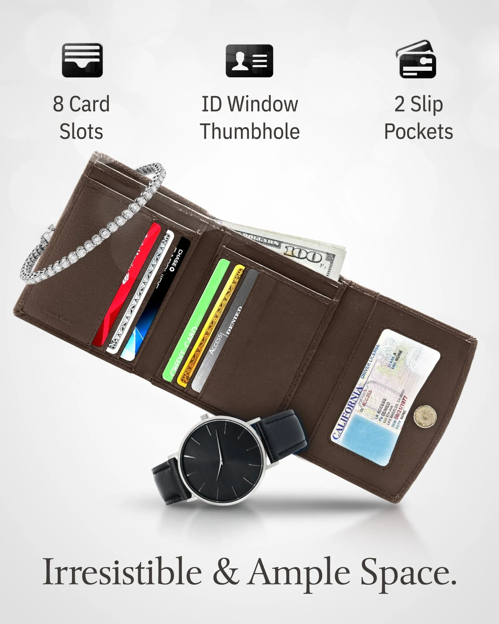 Trifold Coin Wallet with ID Window - Image 34