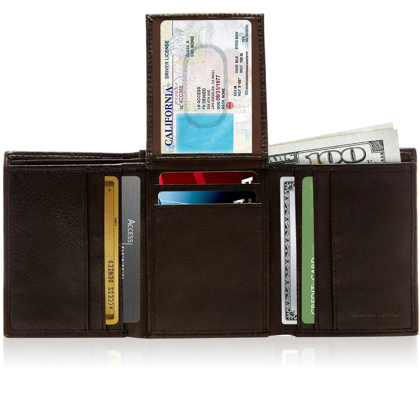 Leather Trifold RFID Wallet with Flip-Up ID - Image 12