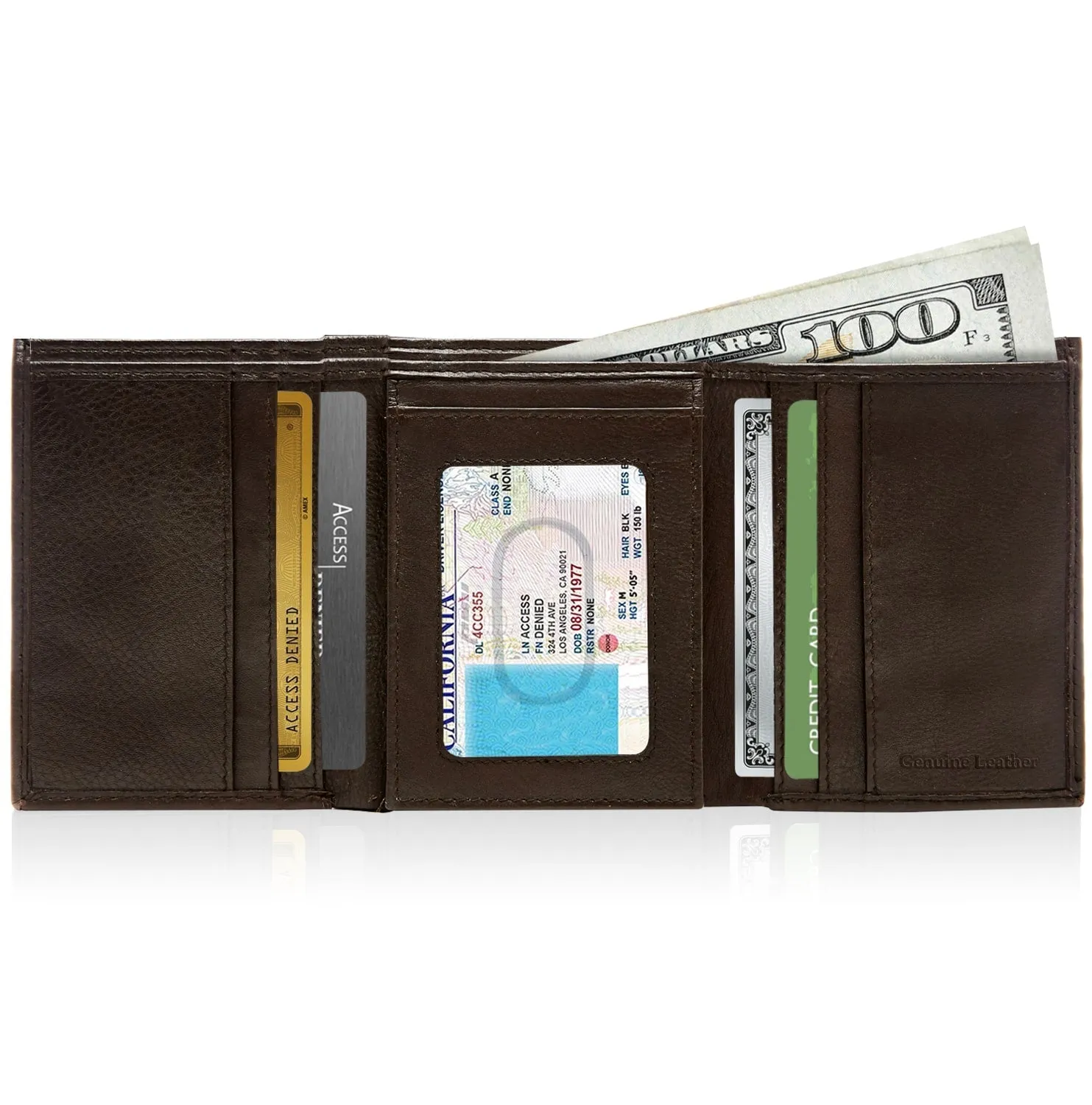 Leather Trifold RFID Wallet with Flip-Up ID - Image 13
