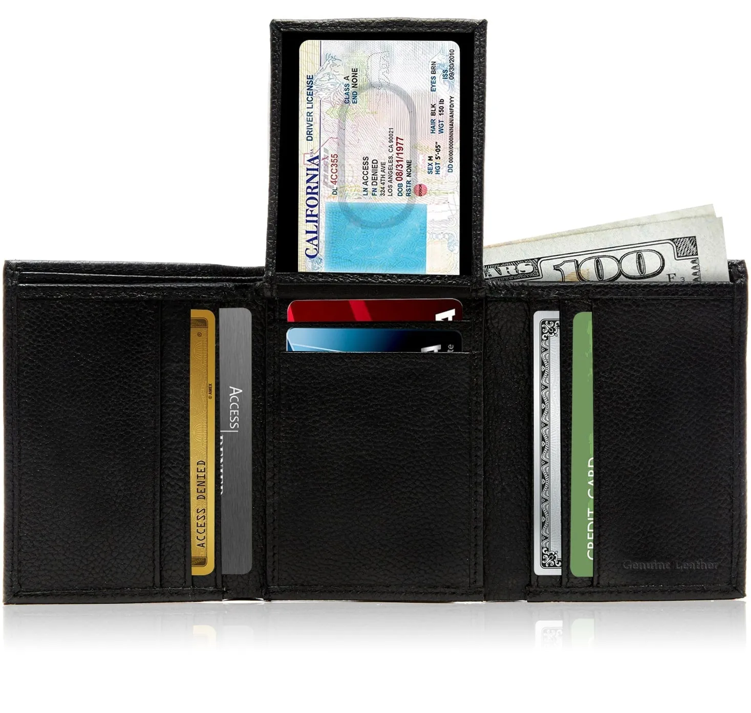 Leather Trifold RFID Wallet with Flip-Up ID - Image 17