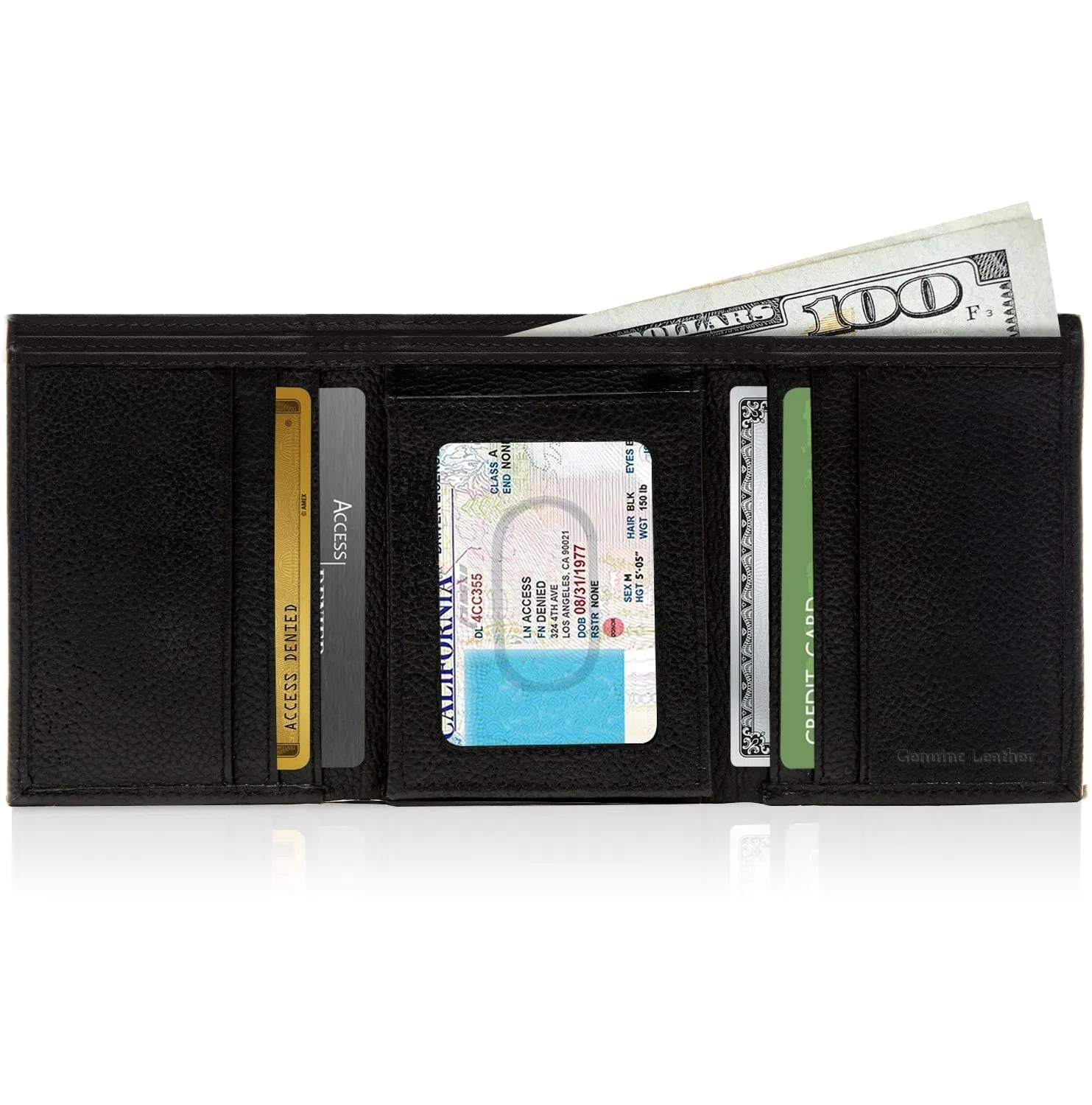 Leather Trifold RFID Wallet with Flip-Up ID - Image 18