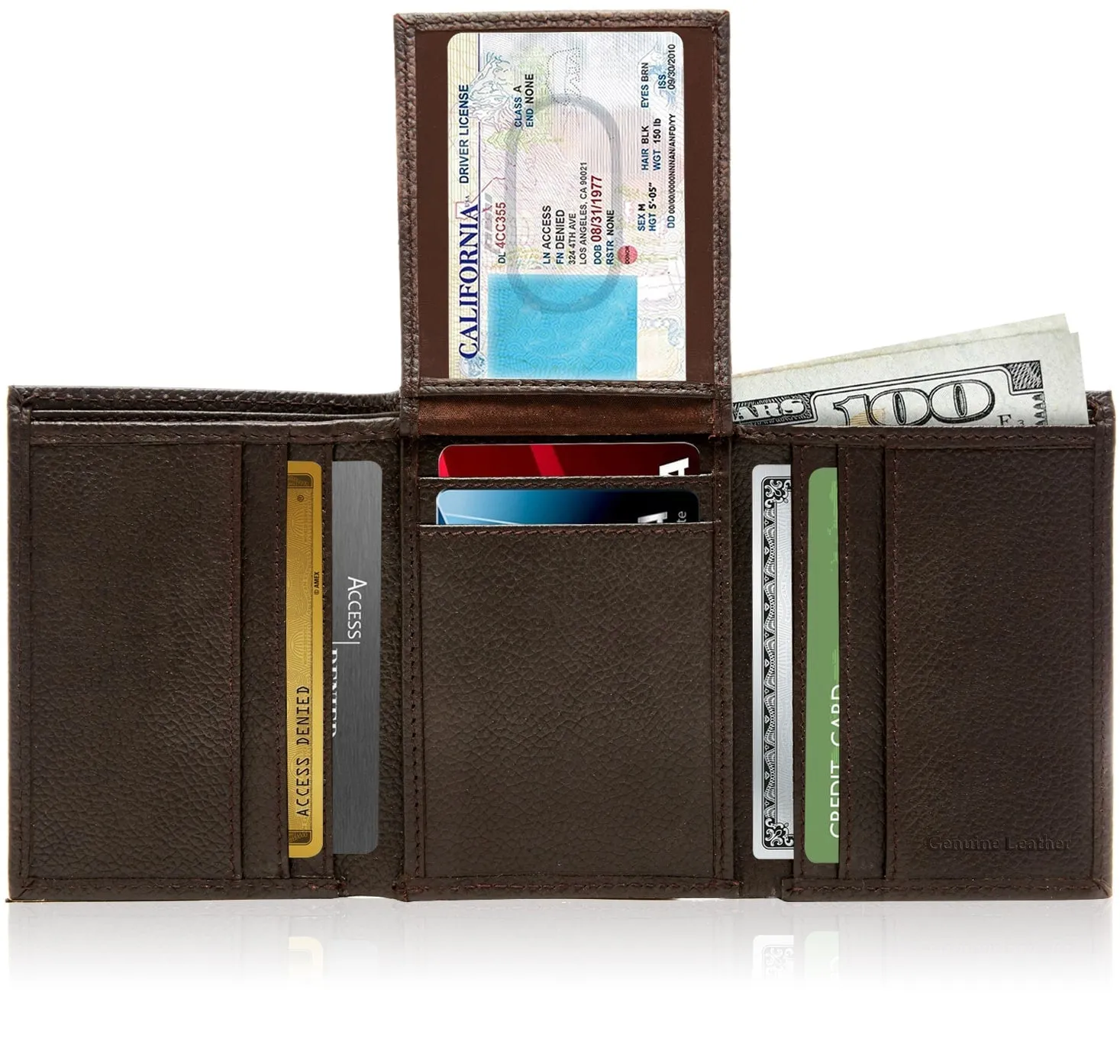 Leather Trifold RFID Wallet with Flip-Up ID - Image 22