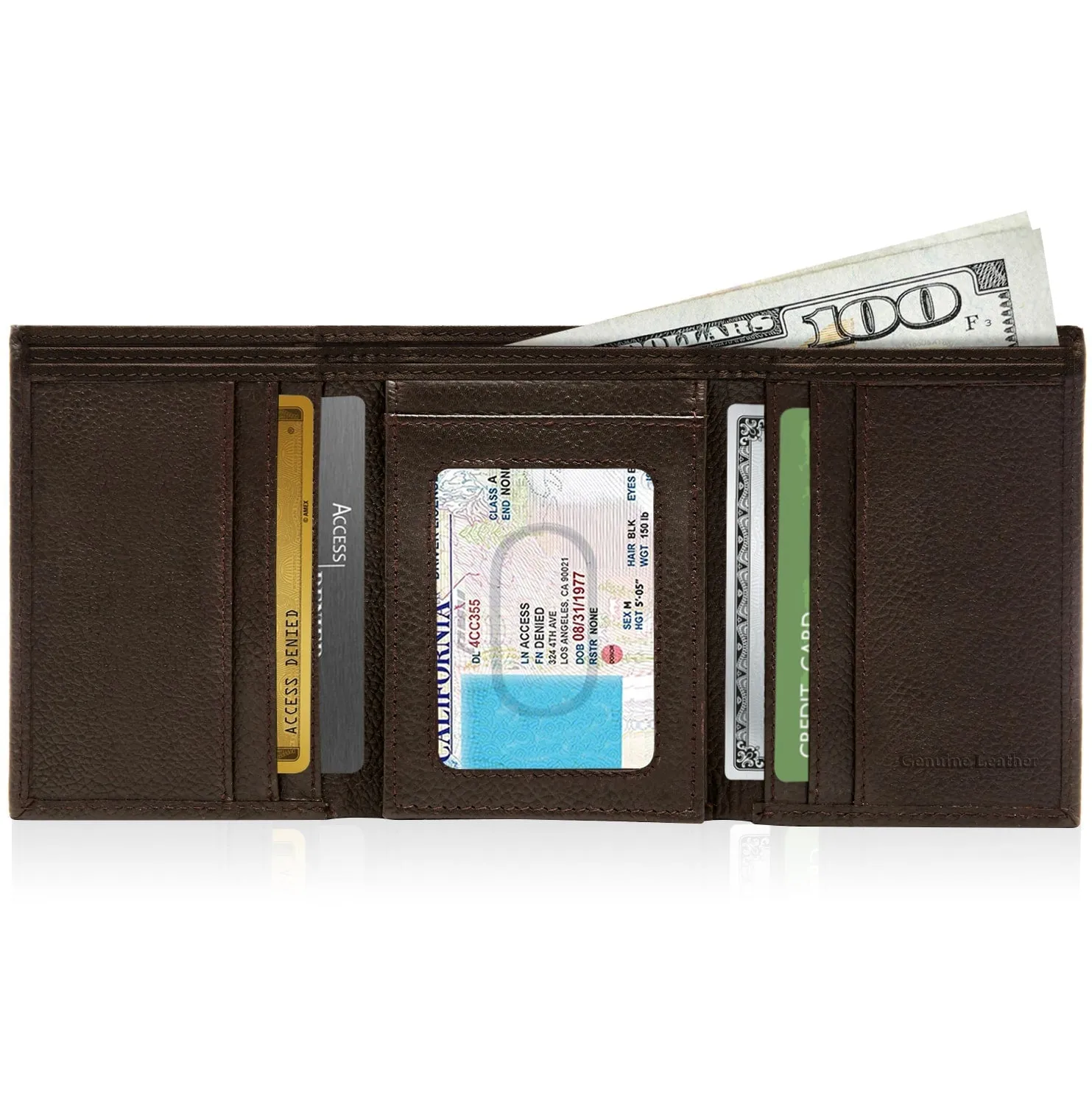 Leather Trifold RFID Wallet with Flip-Up ID - Image 23