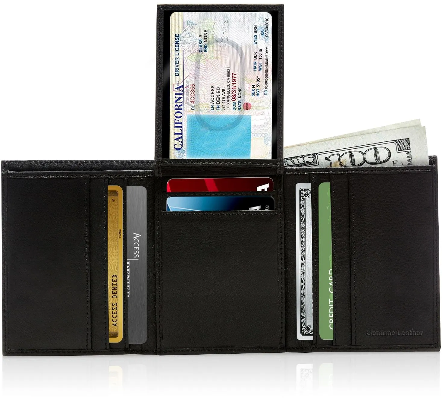 Leather Trifold RFID Wallet with Flip-Up ID - Image 7