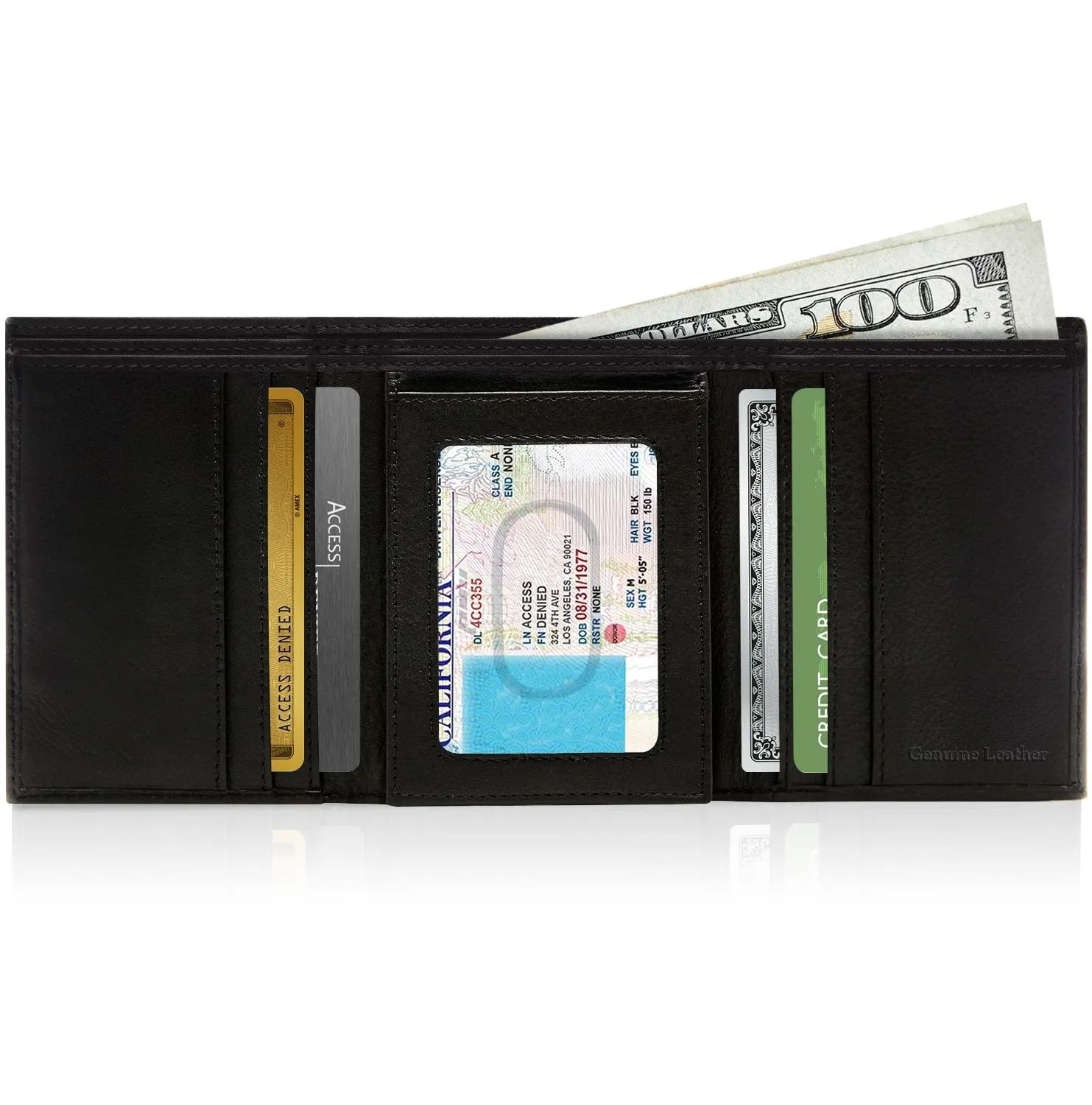 Leather Trifold RFID Wallet with Flip-Up ID - Image 8