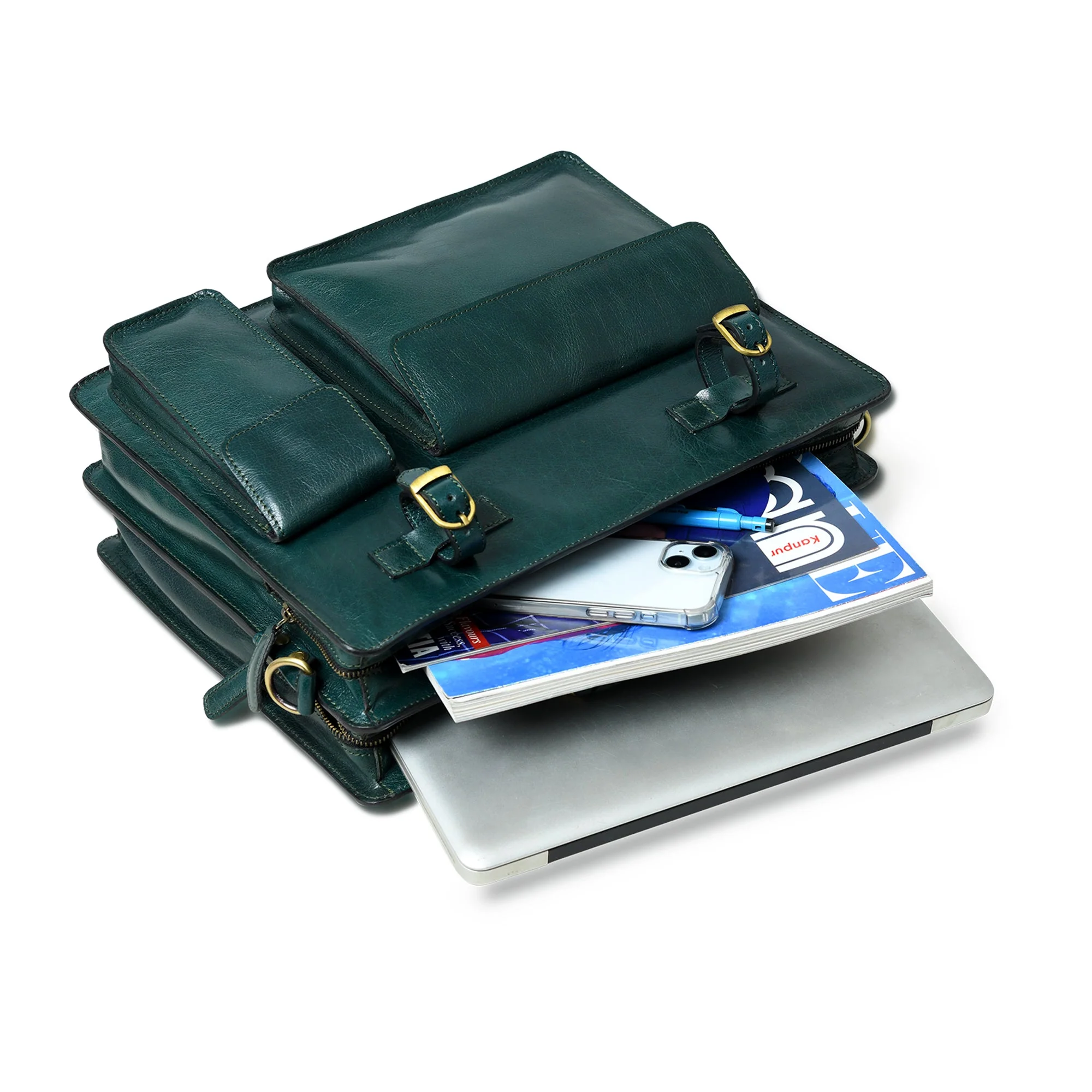 Tuscany Italian Leather Briefcase, Green - Image 10
