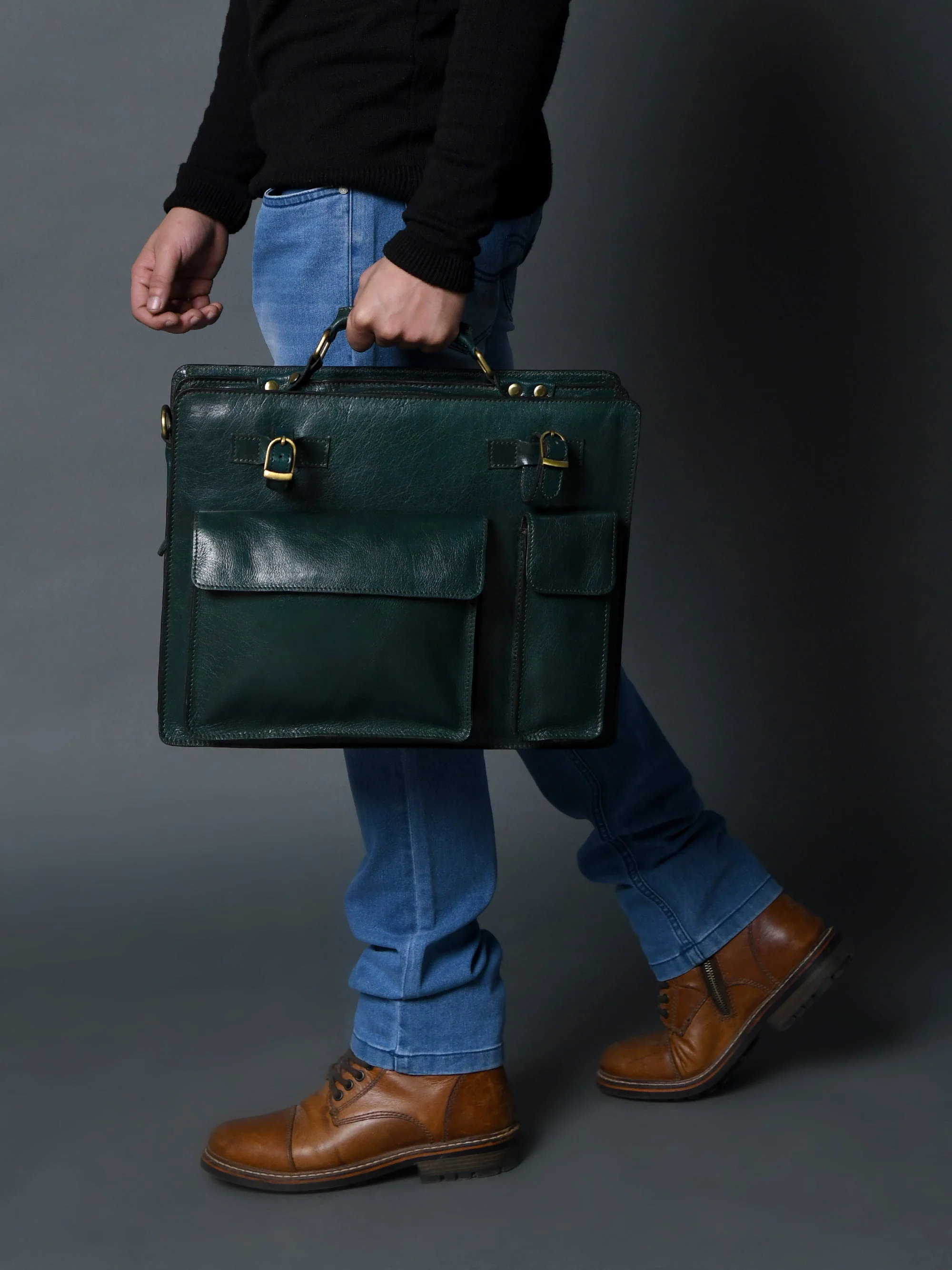 Tuscany Italian Leather Briefcase, Green - Image 3