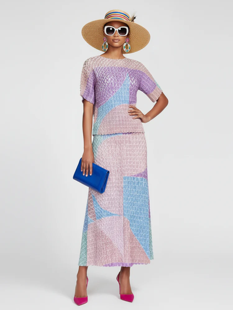 Two-Piece Suit with Color Contrast Top and Pleated Skirt For Women, Midtown, BYMANYC New York. - Image 2