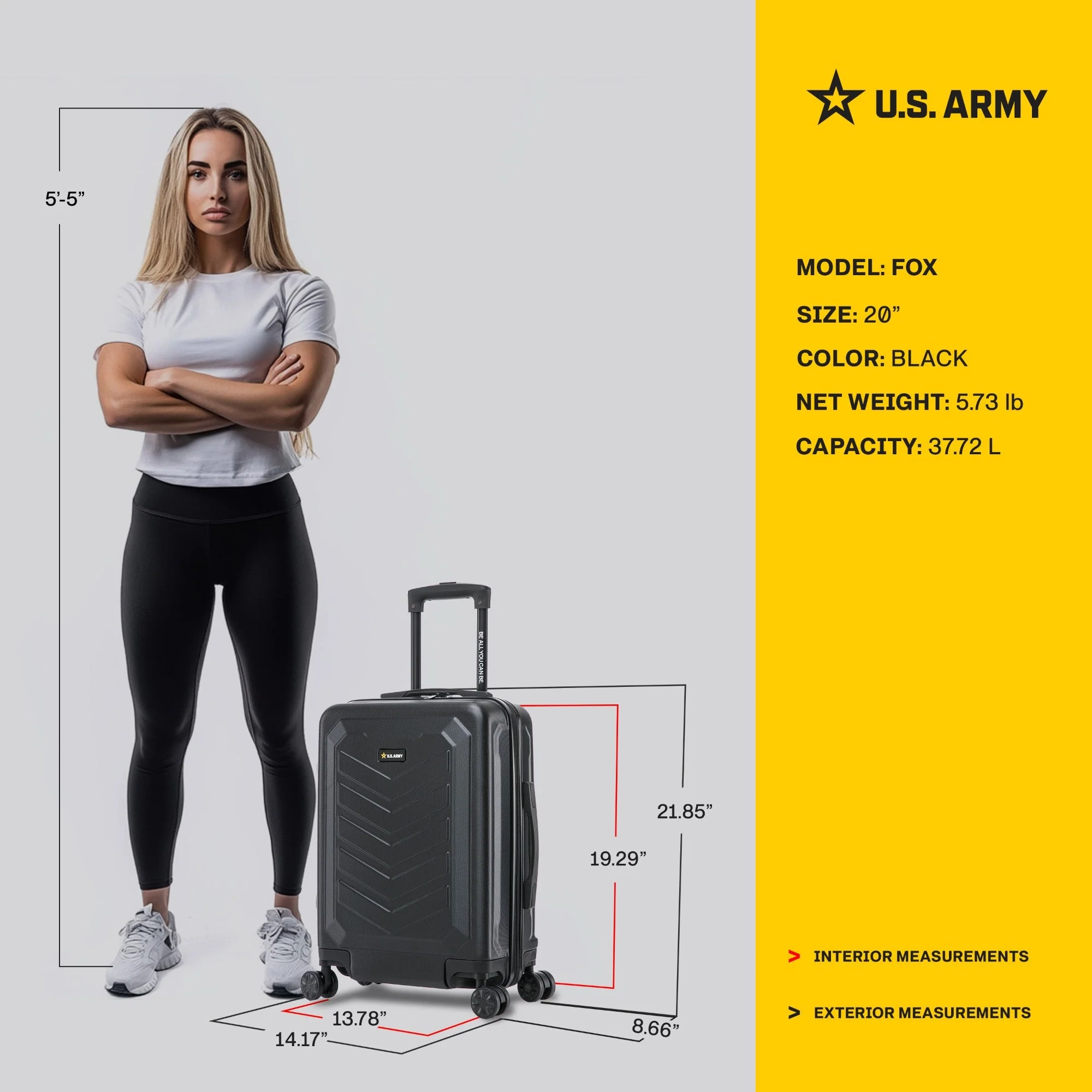 U.S. ARMY FOX 20" Carry-On Suitcase - Image 13