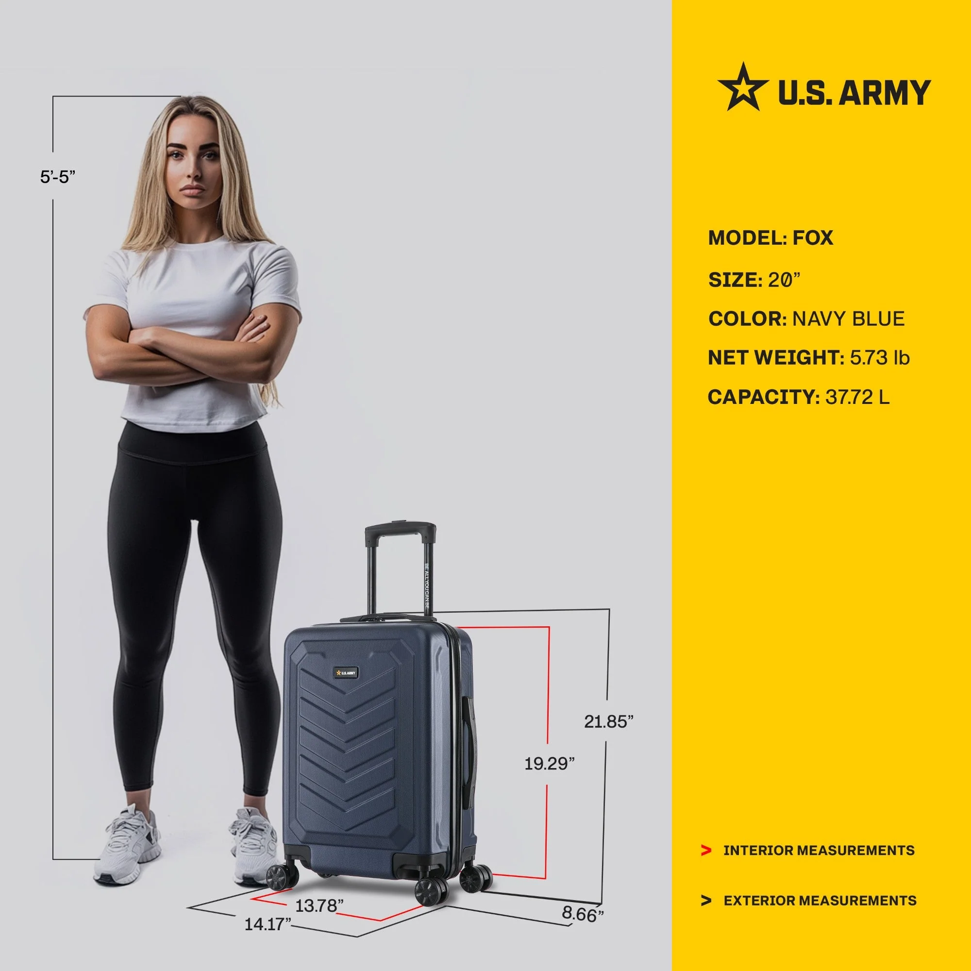 U.S. ARMY FOX 20" Carry-On Suitcase - Image 22
